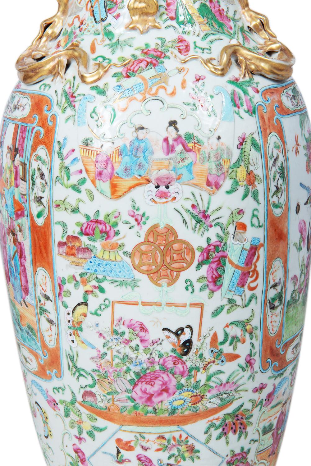Grand vase / lampe chinoise du 19ème siècle à médaillon en forme de rose 8