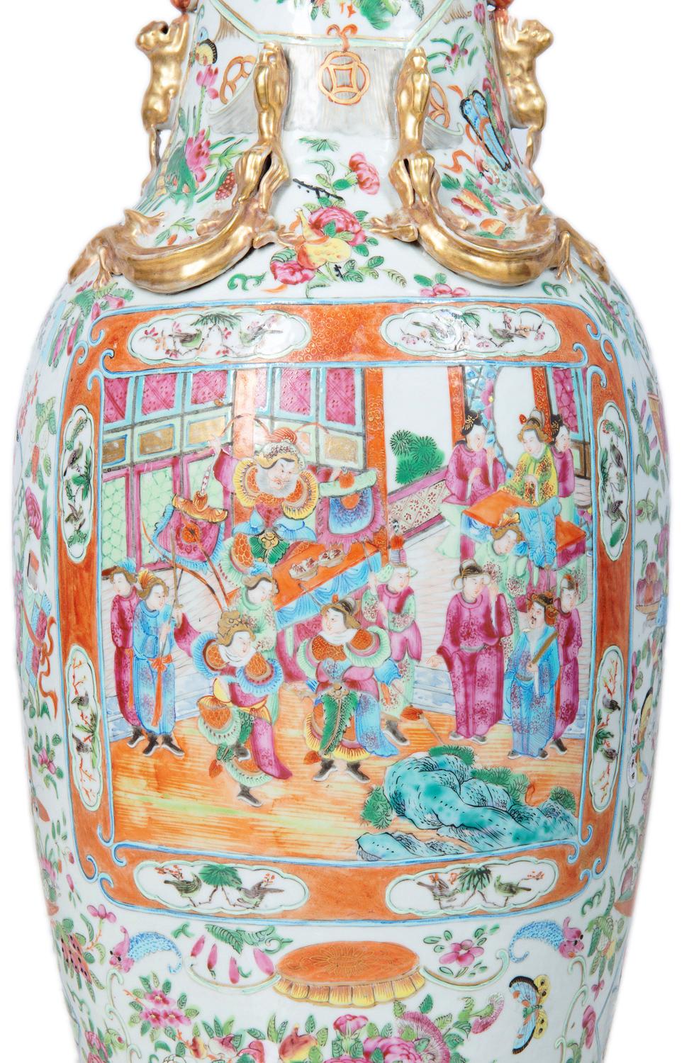 Grand vase / lampe chinoise du 19ème siècle à médaillon en forme de rose 10