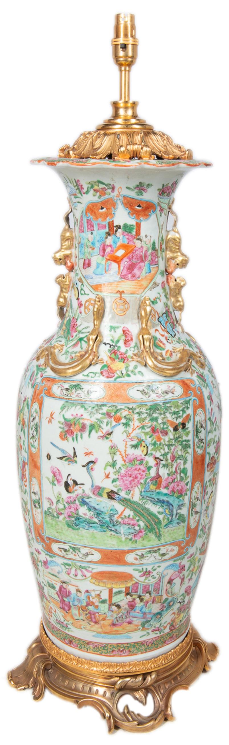 Large 19th Century Chinese Rose Medallion Vase / Lamp 2