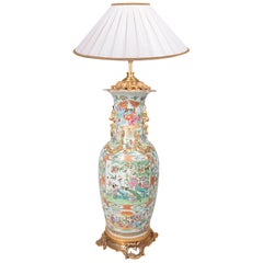 Large 19th Century Chinese Rose Medallion Vase / Lamp
