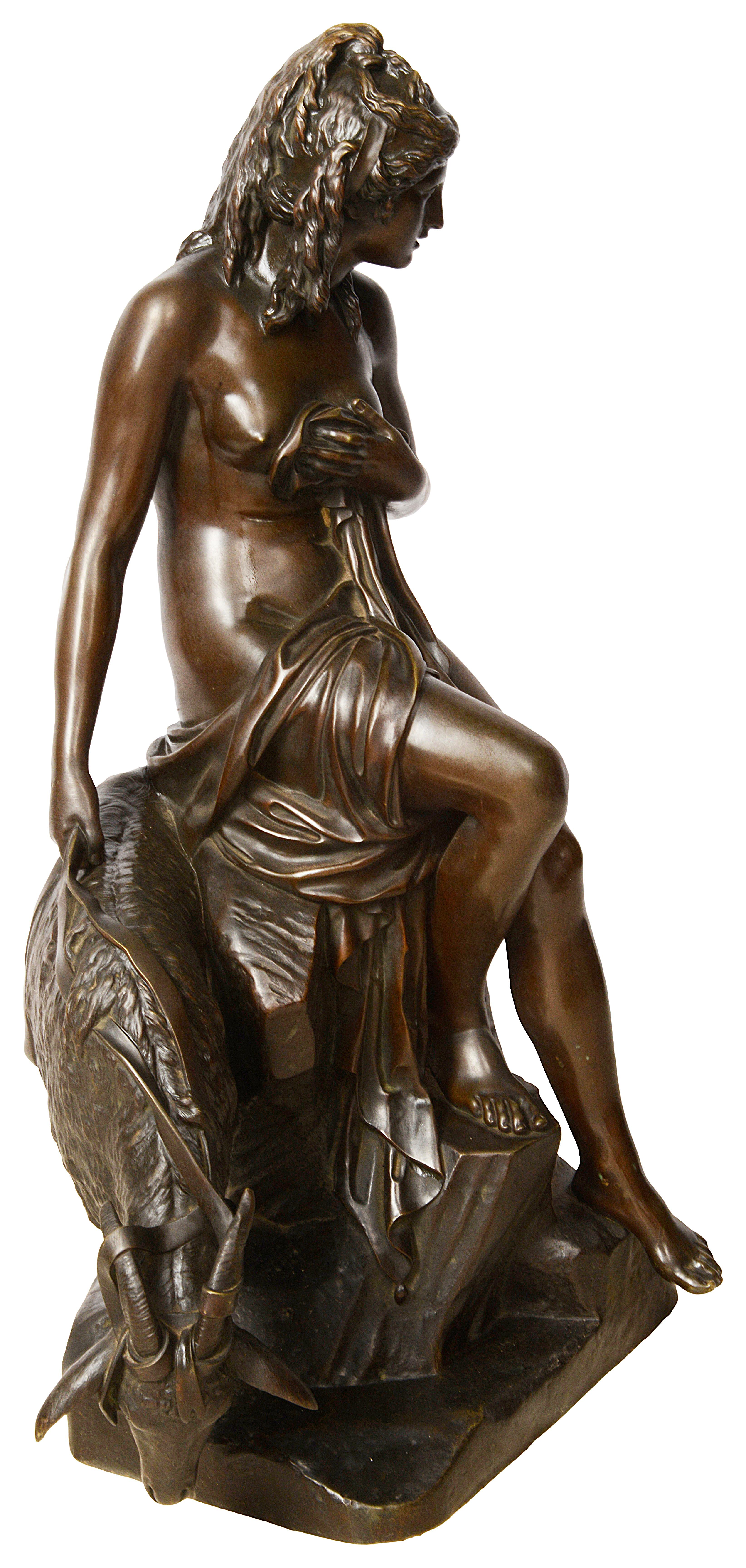 Classical Greek Large 19th Century Classical Bronze statue of Amalthea For Sale