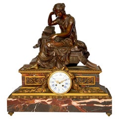 Large 19th Century Classical Bronze Mantel Clock, by Gautier, Paris