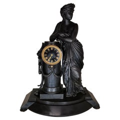 Large 19th Century Clock with Belgian Black Marble Base and Calamine