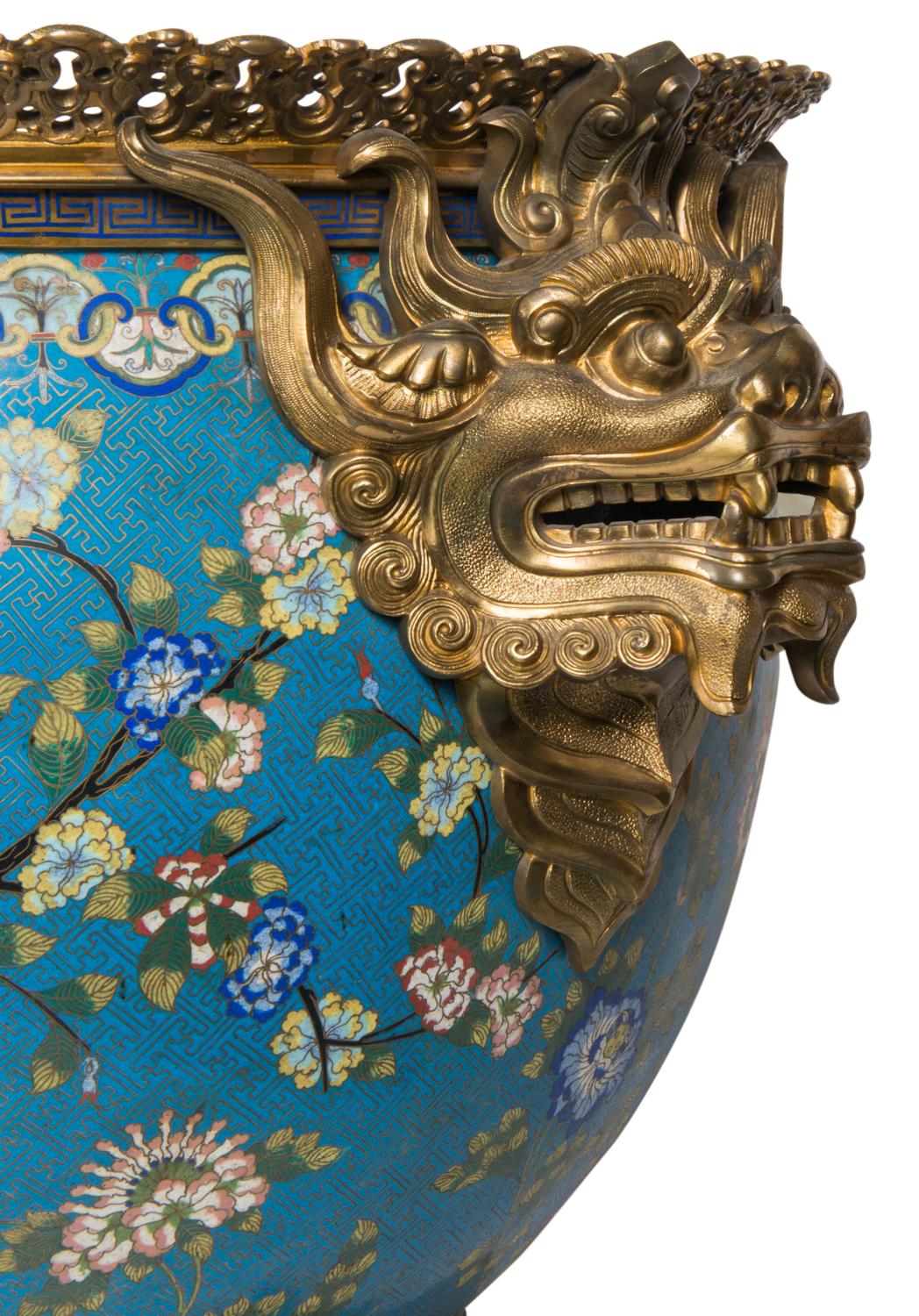 French Large 19th Century Cloisonné Fish Bowl / Jardiniere, Christofle style.