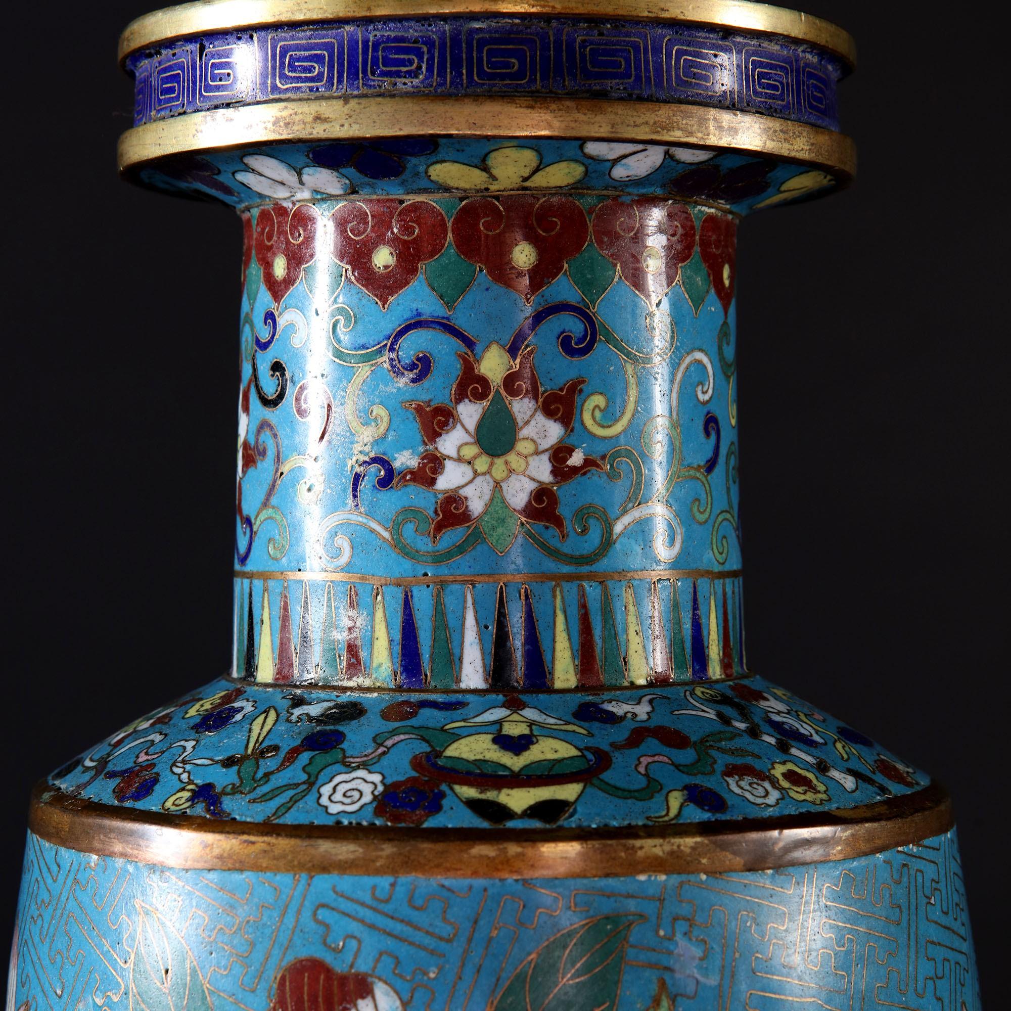 Chinese Large 19th Century Cloisonné Vase as a Table Lamp