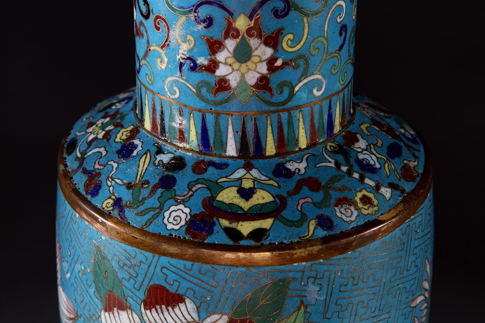 Large 19th Century Cloisonné Vase as a Table Lamp In Good Condition In London, GB