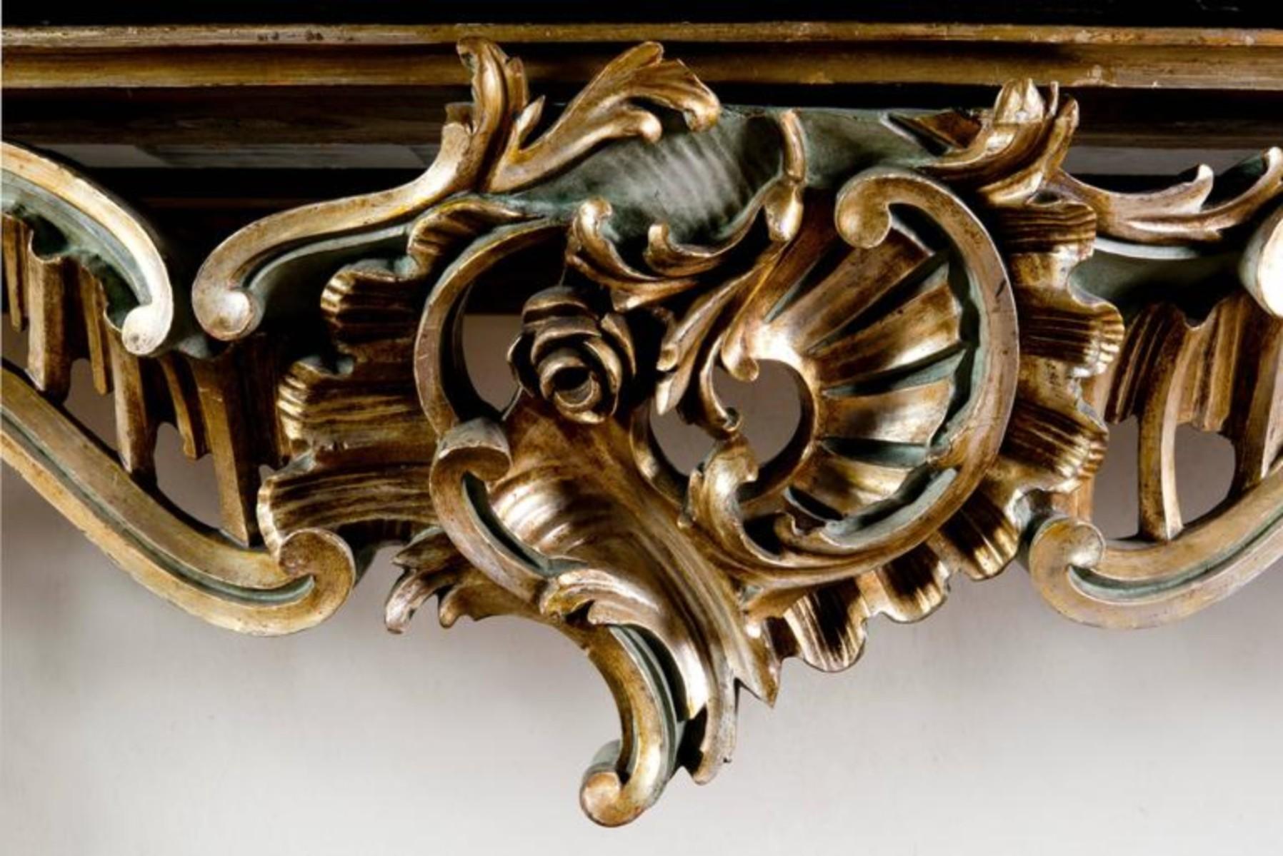 Louis XV Large 19th Century Console in Carved Painted Wood and Marble For Sale