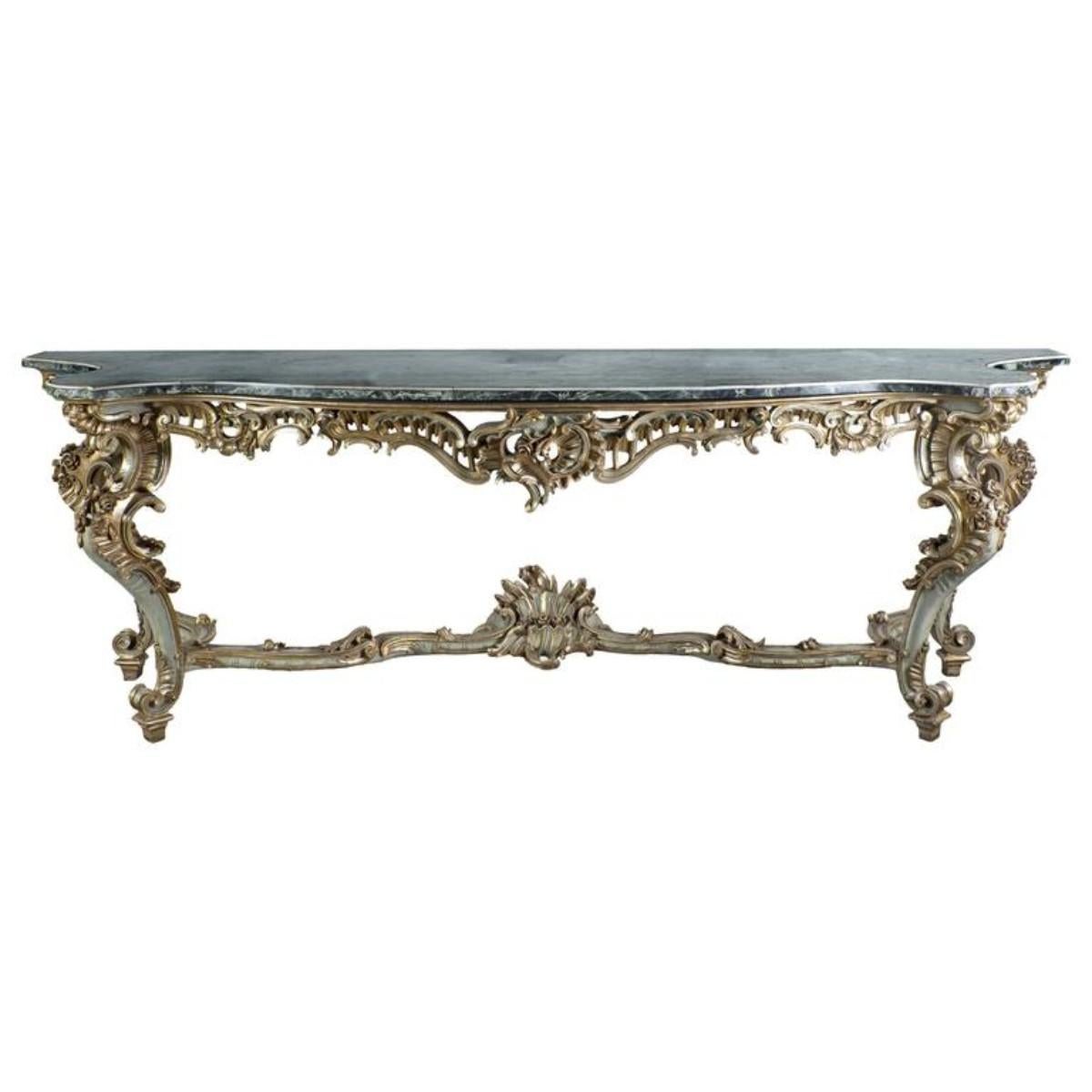 Large 19th Century Console in Carved Painted Wood and Marble In Excellent Condition For Sale In Honnelles, WHT