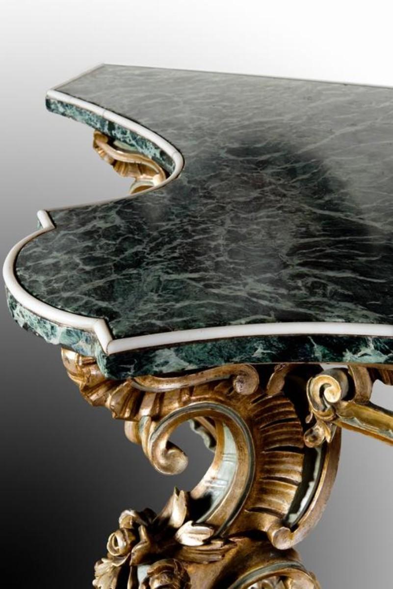 18th Century and Earlier Large 19th Century Console in Carved Painted Wood and Marble For Sale