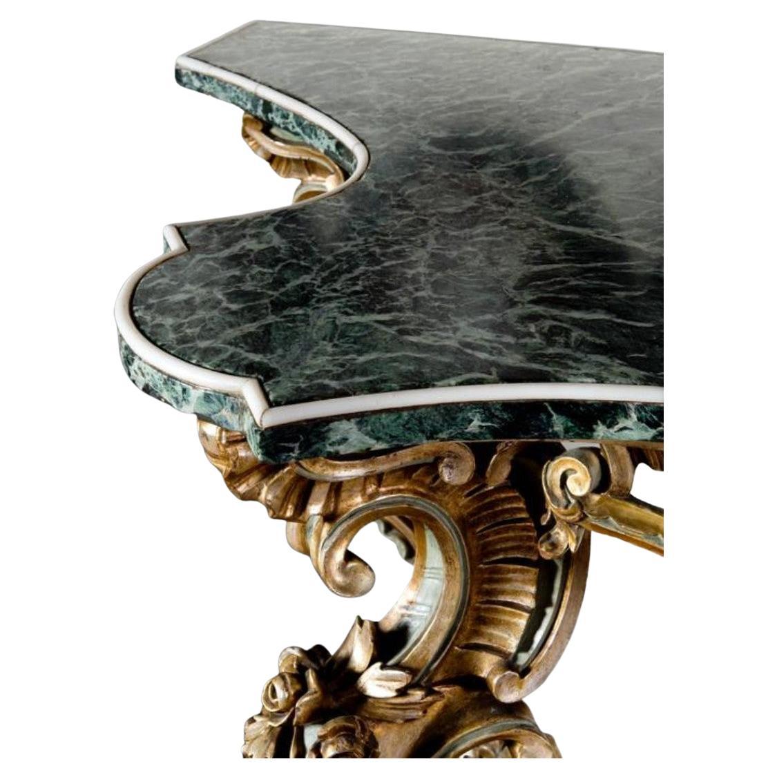 Large 19th Century Console in Carved Painted Wood and Marble For Sale