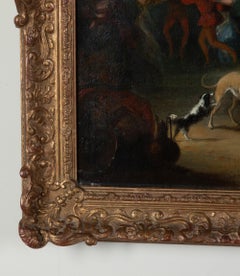 Large 19th Century Continental Oil on Canvas Tavern Scene Painting