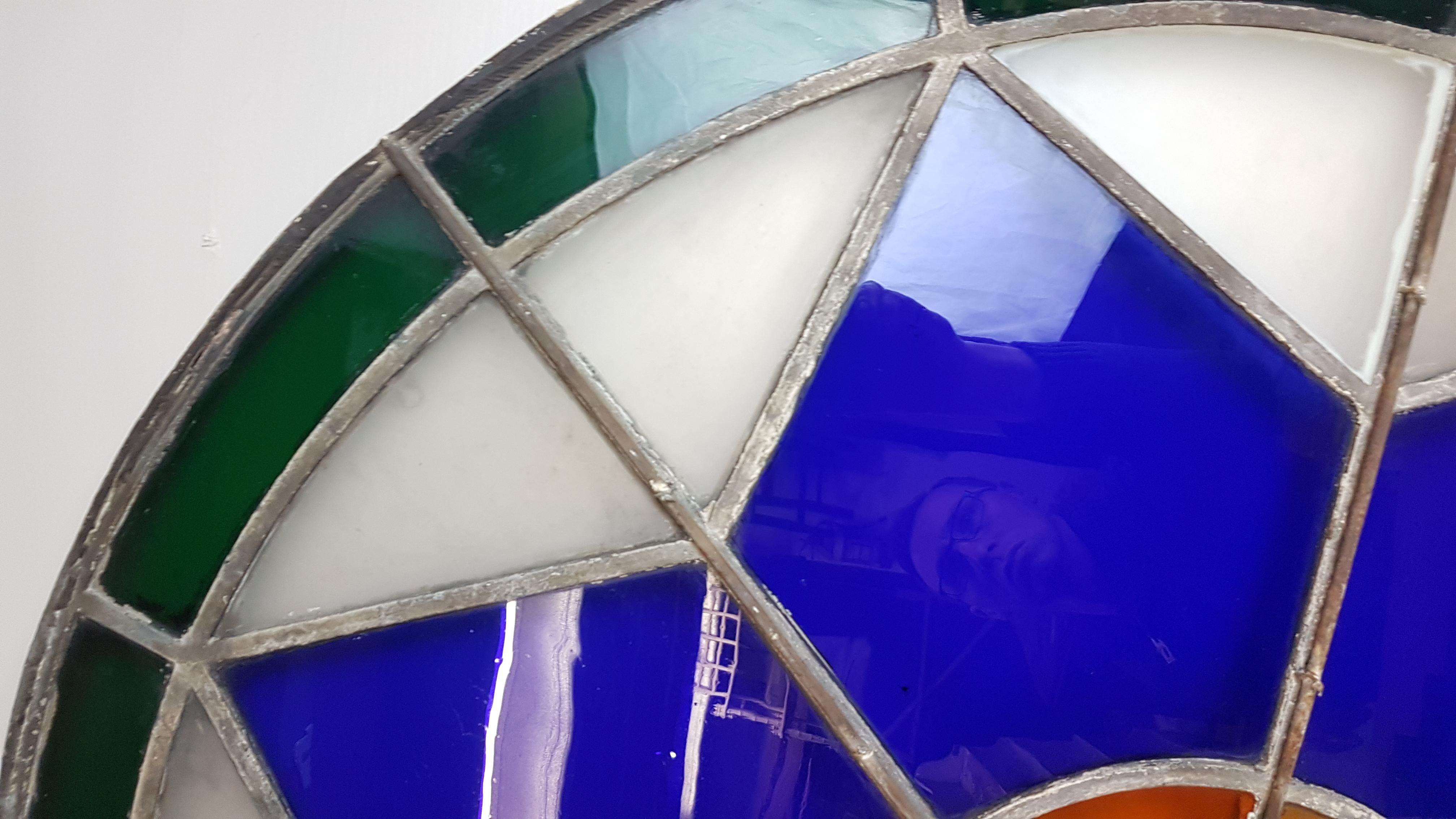 Large 19th Century Convex Stained Glass Window For Sale 1