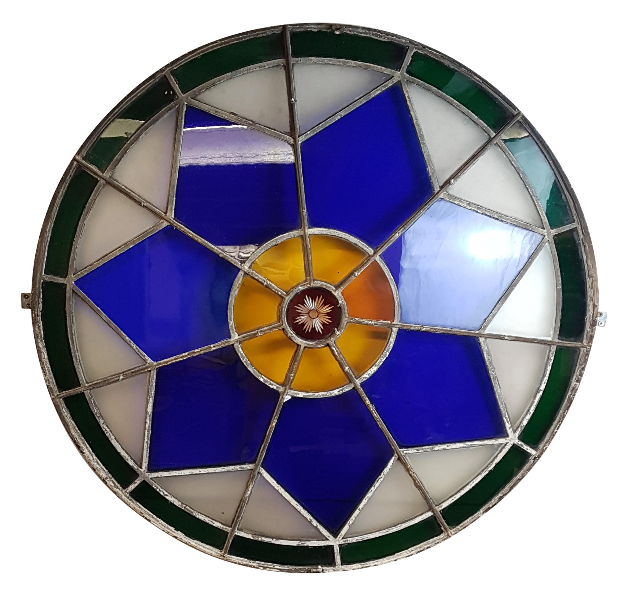 Victorian Large 19th Century Convex Stained Glass Window For Sale