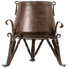 Large 19th Century Copper Cauldron / Planter on Wrought Iron Tripod Stand