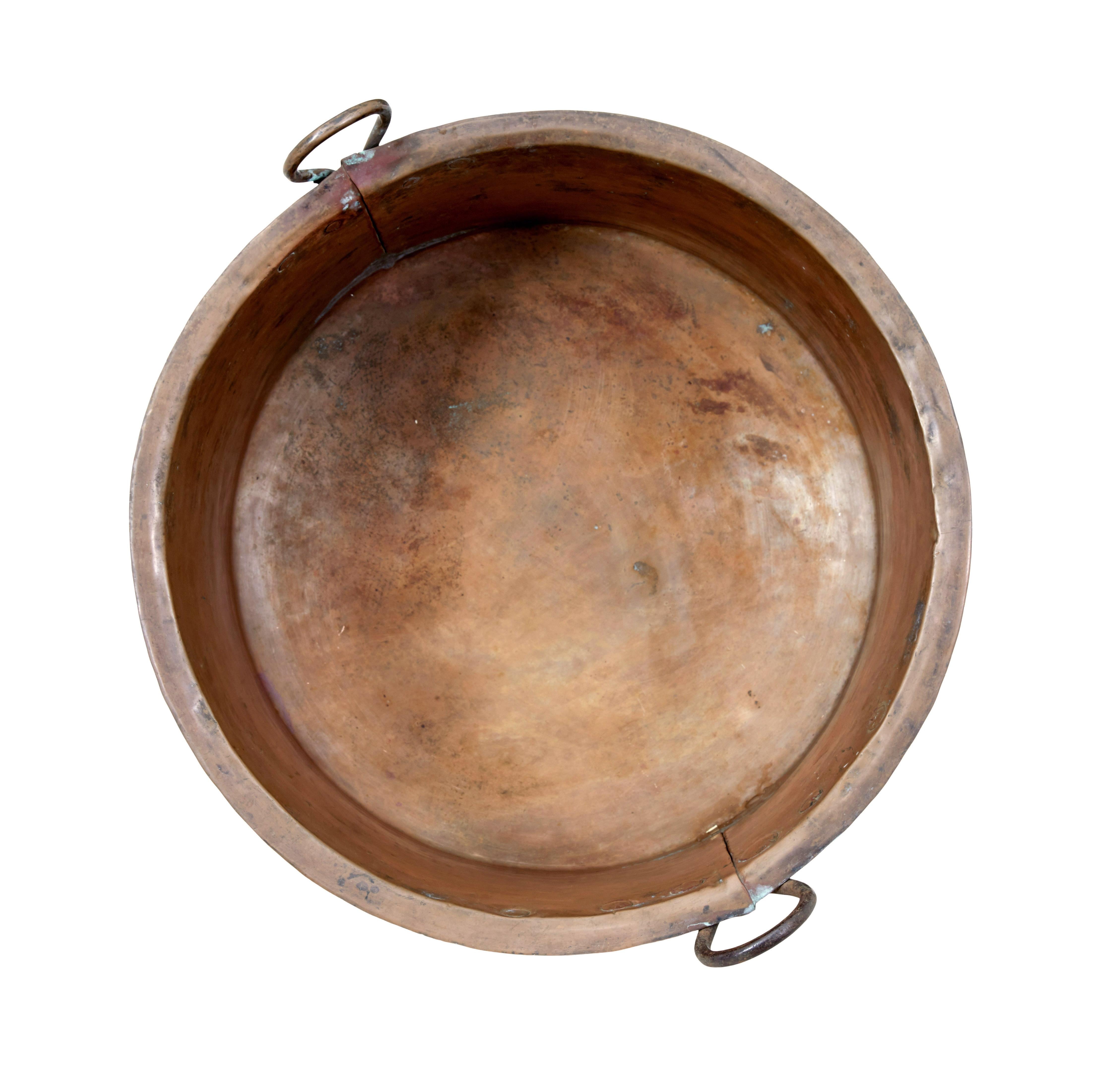 Hand-Crafted Large 19th century copper cooking vessel For Sale