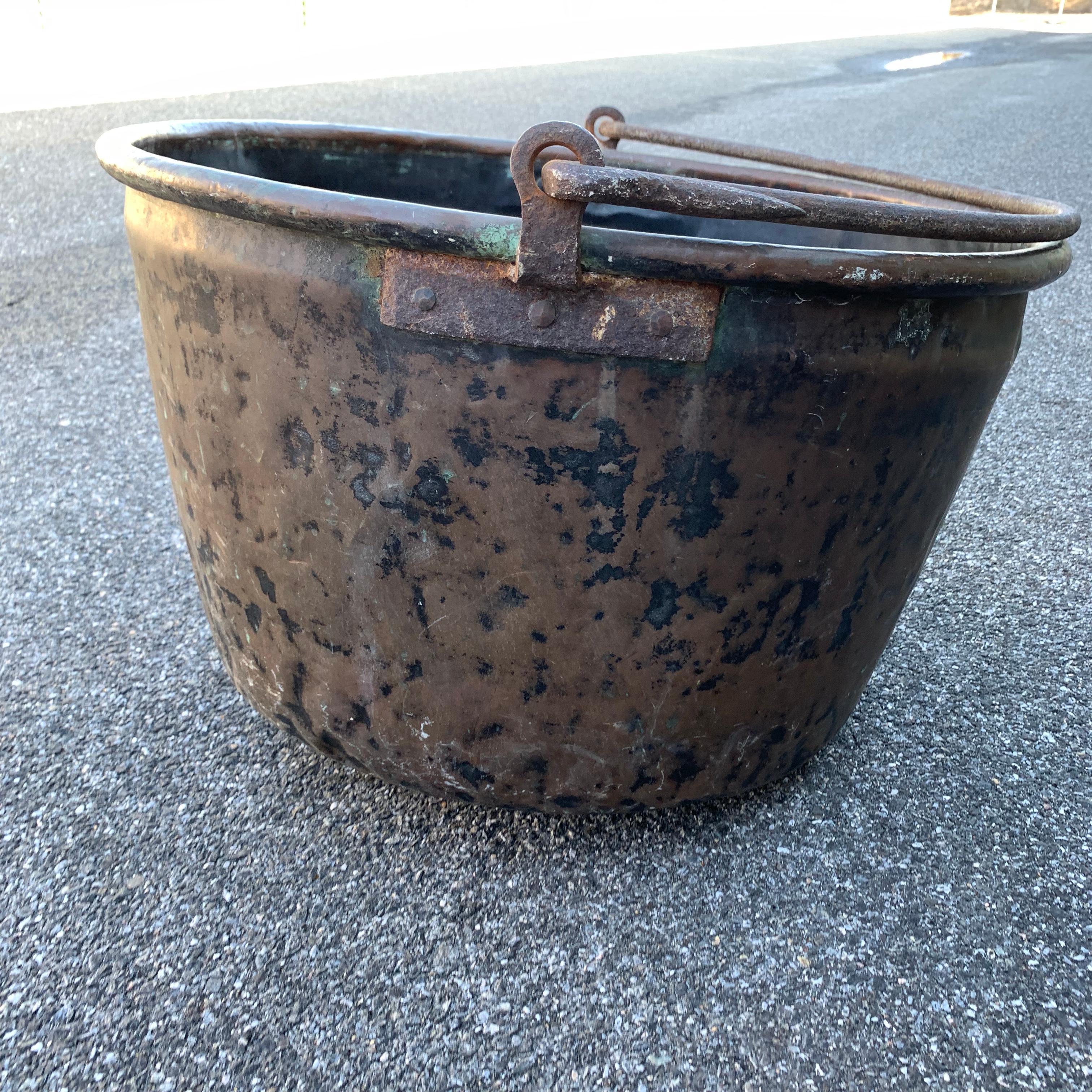 Large 19th Century Copper Fireplace Cauldron Or Log Holder 1