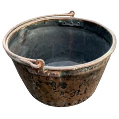 Large 19th Century Copper Fireplace Cauldron Or Log Holder