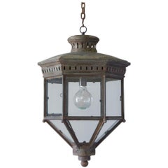 Large 19th Century Copper Hanging Lantern of Unusual Hexagonal Design