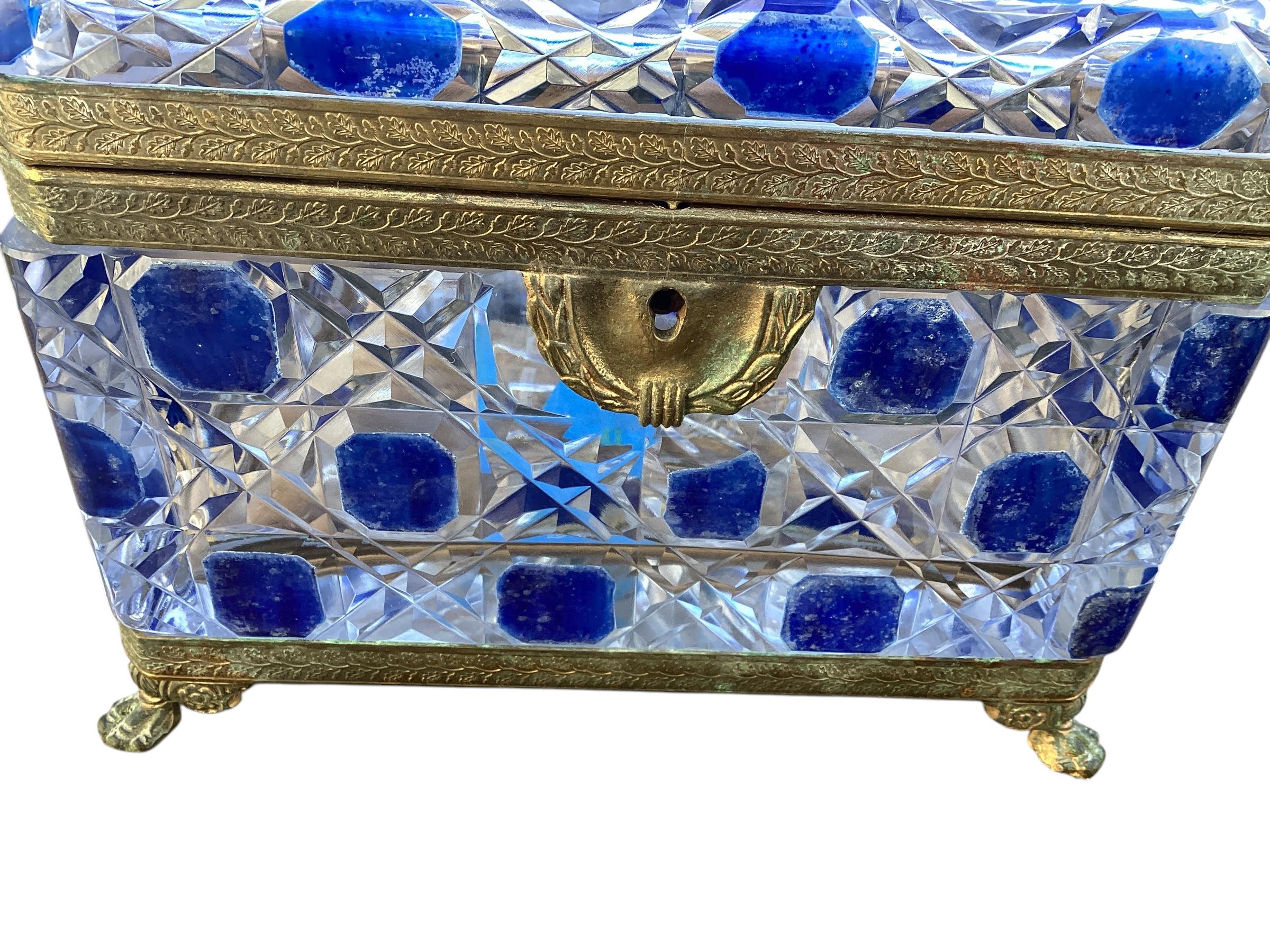 Large 19th Century Crystal Box with Blue Enamel Decoration In Good Condition For Sale In Chapel Hill, NC