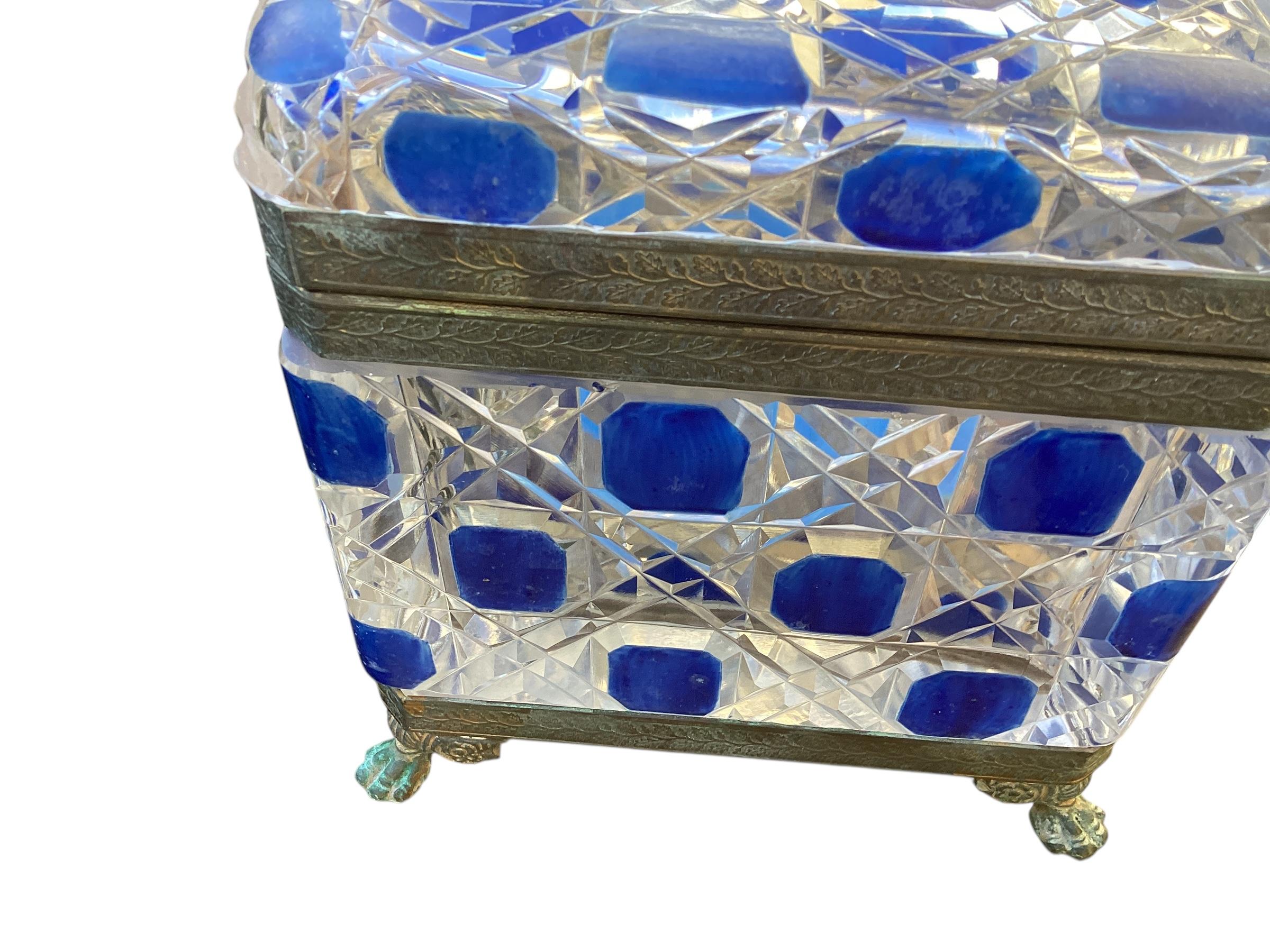 Large 19th Century Crystal Box with Blue Enamel Decoration For Sale 1