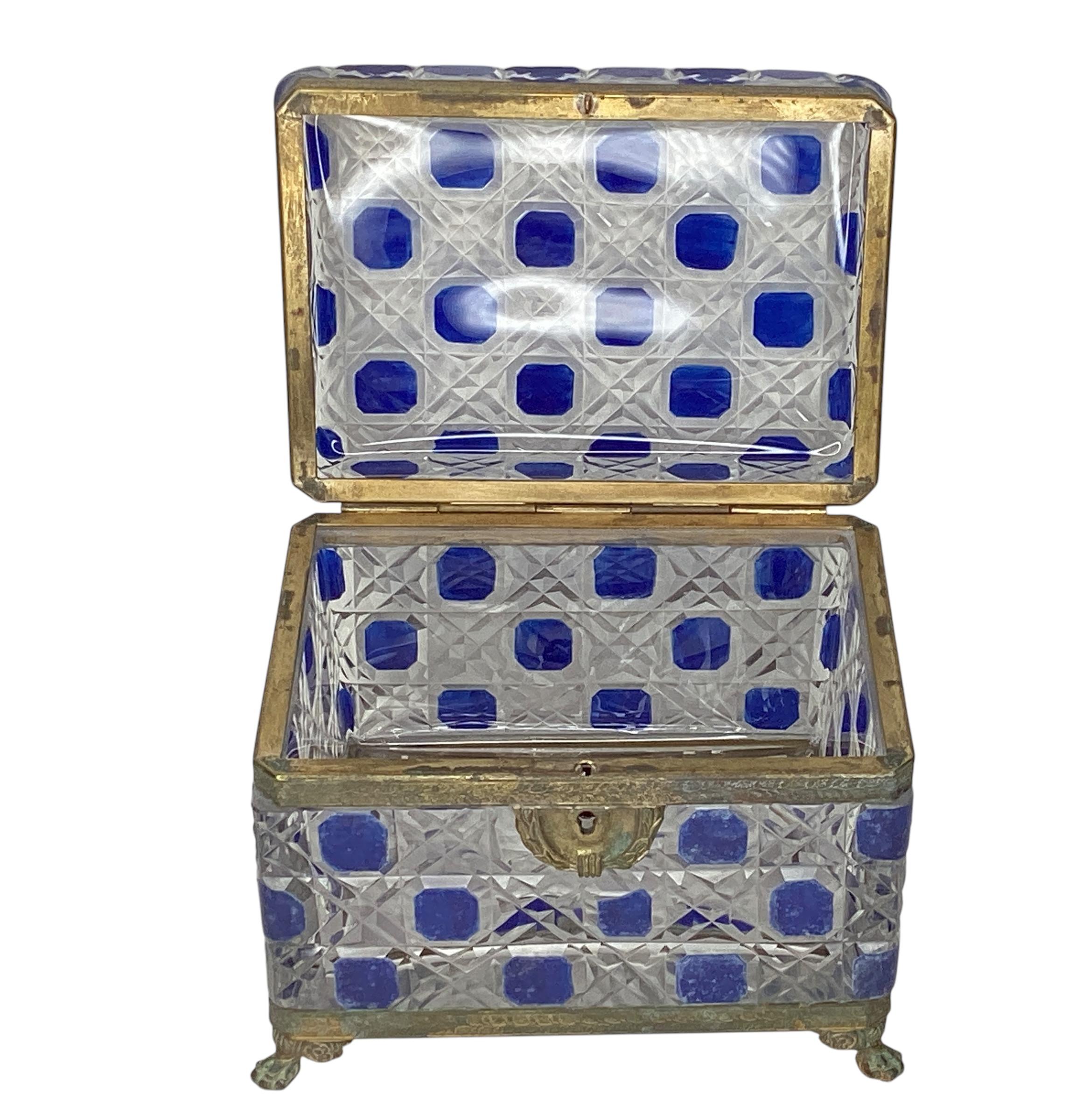 Large 19th Century Crystal Box with Blue Enamel Decoration For Sale 2