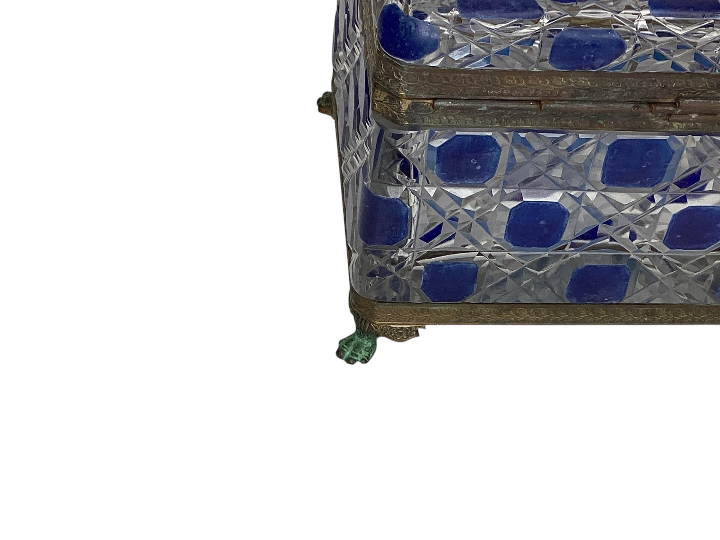 Large 19th Century Crystal Box with Blue Enamel Decoration For Sale 4