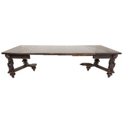 Large 19th Century Dining Table, Carved Oak, 4 Leaves, Scotland 1880, B1790