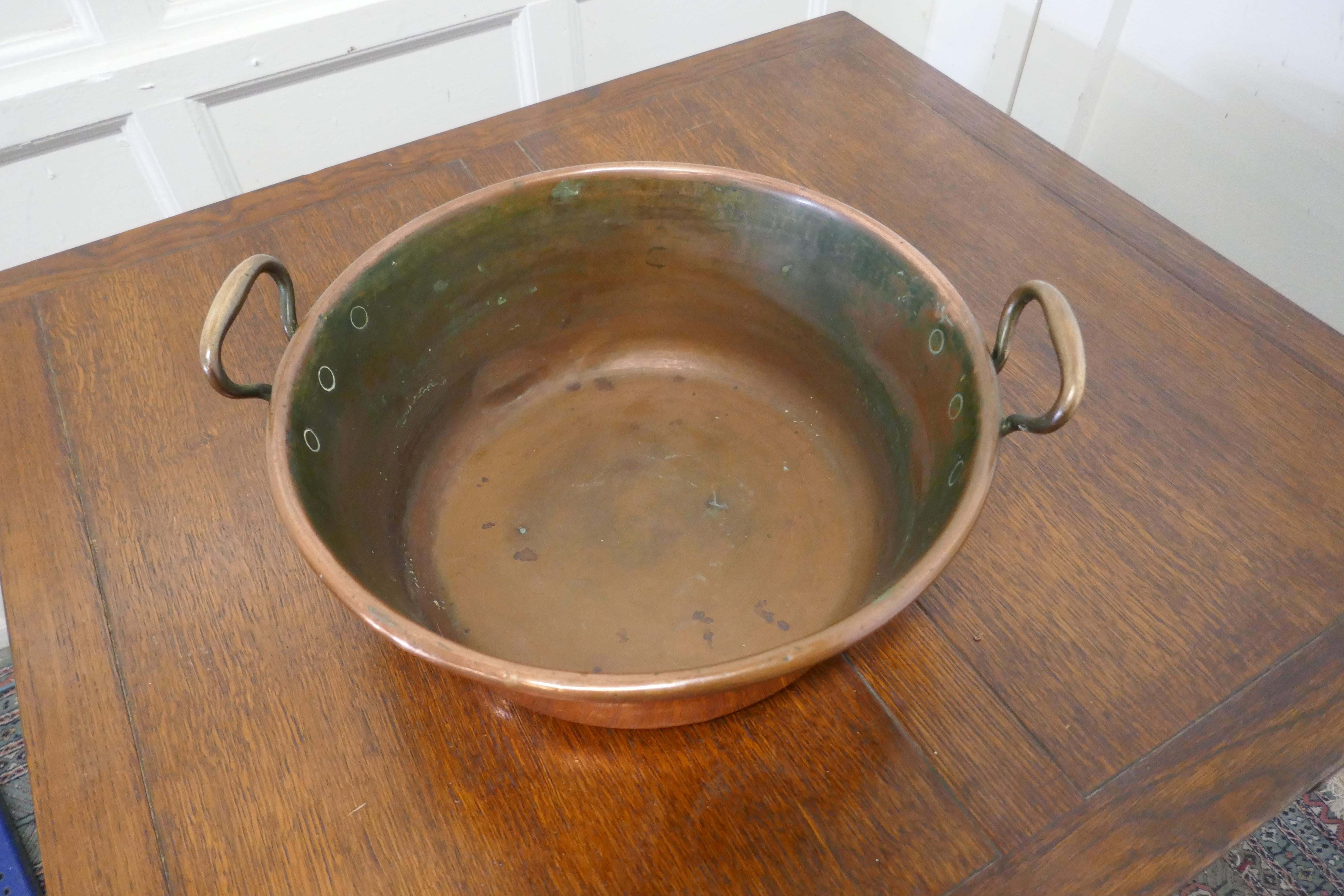 Country Large 19th Century Double Handled Copper Pan For Sale