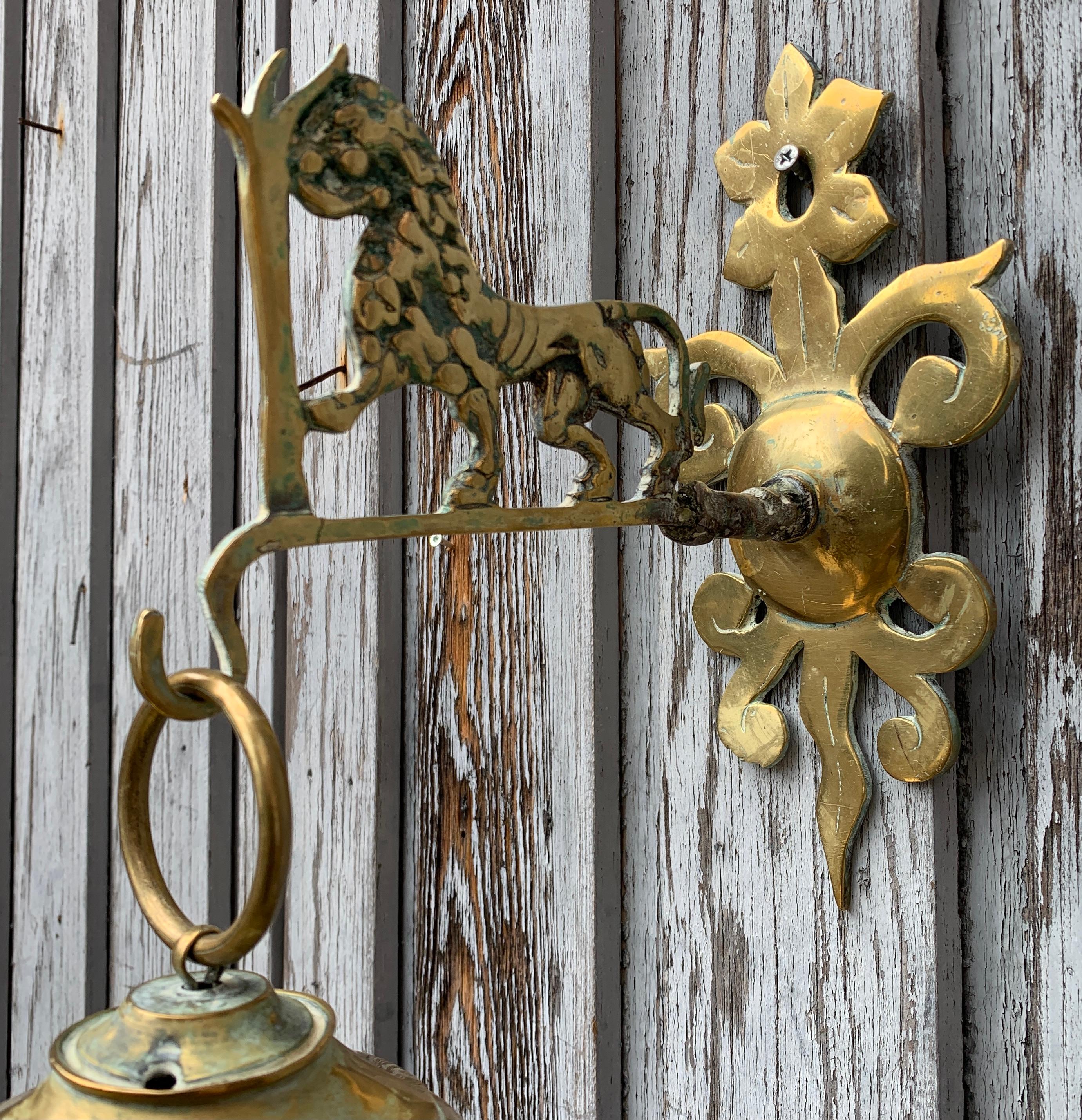 Glass Large 19th Century Dutch Brass Wall Mounted Lantern For Sale