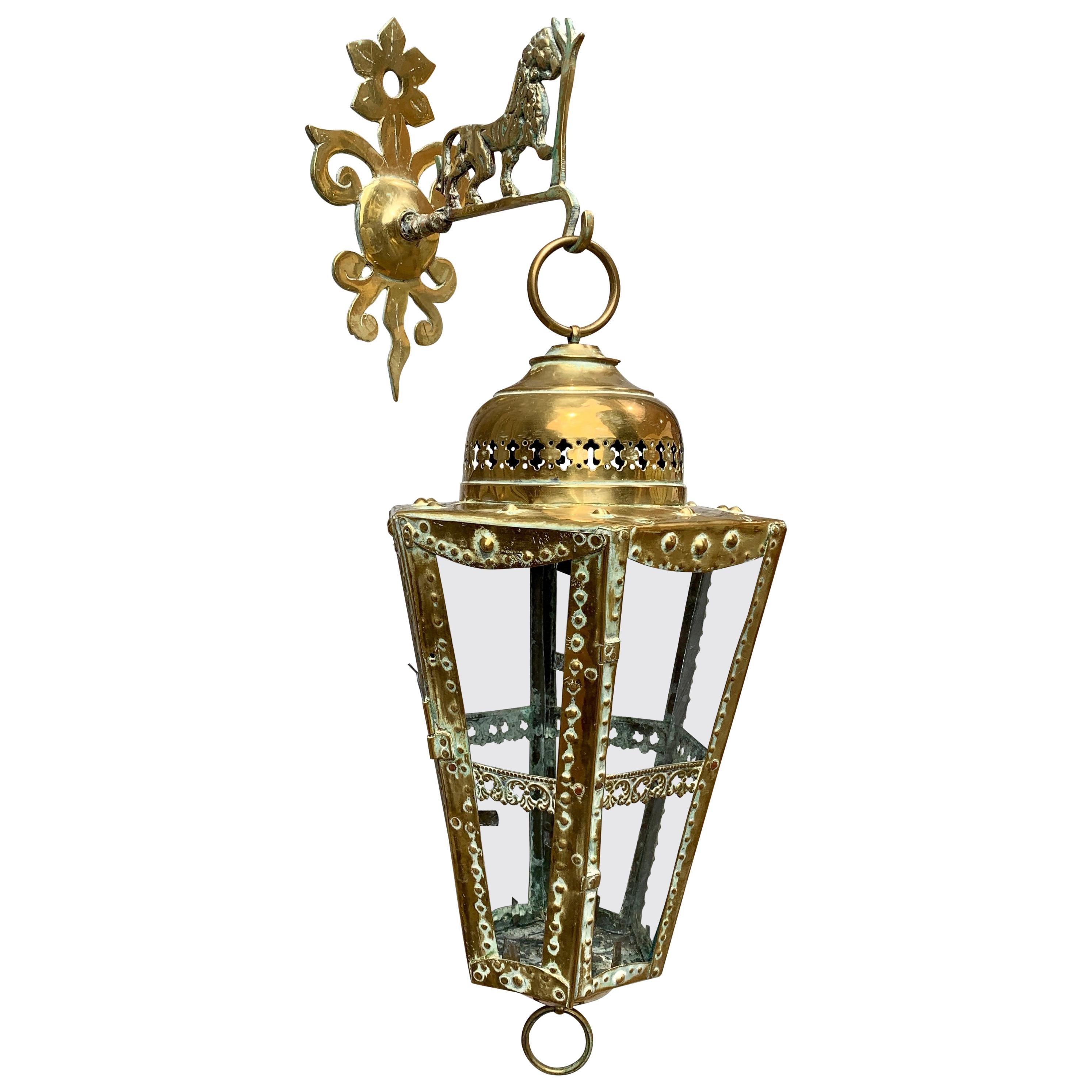 Large 19th Century Dutch Brass Wall Mounted Lantern For Sale
