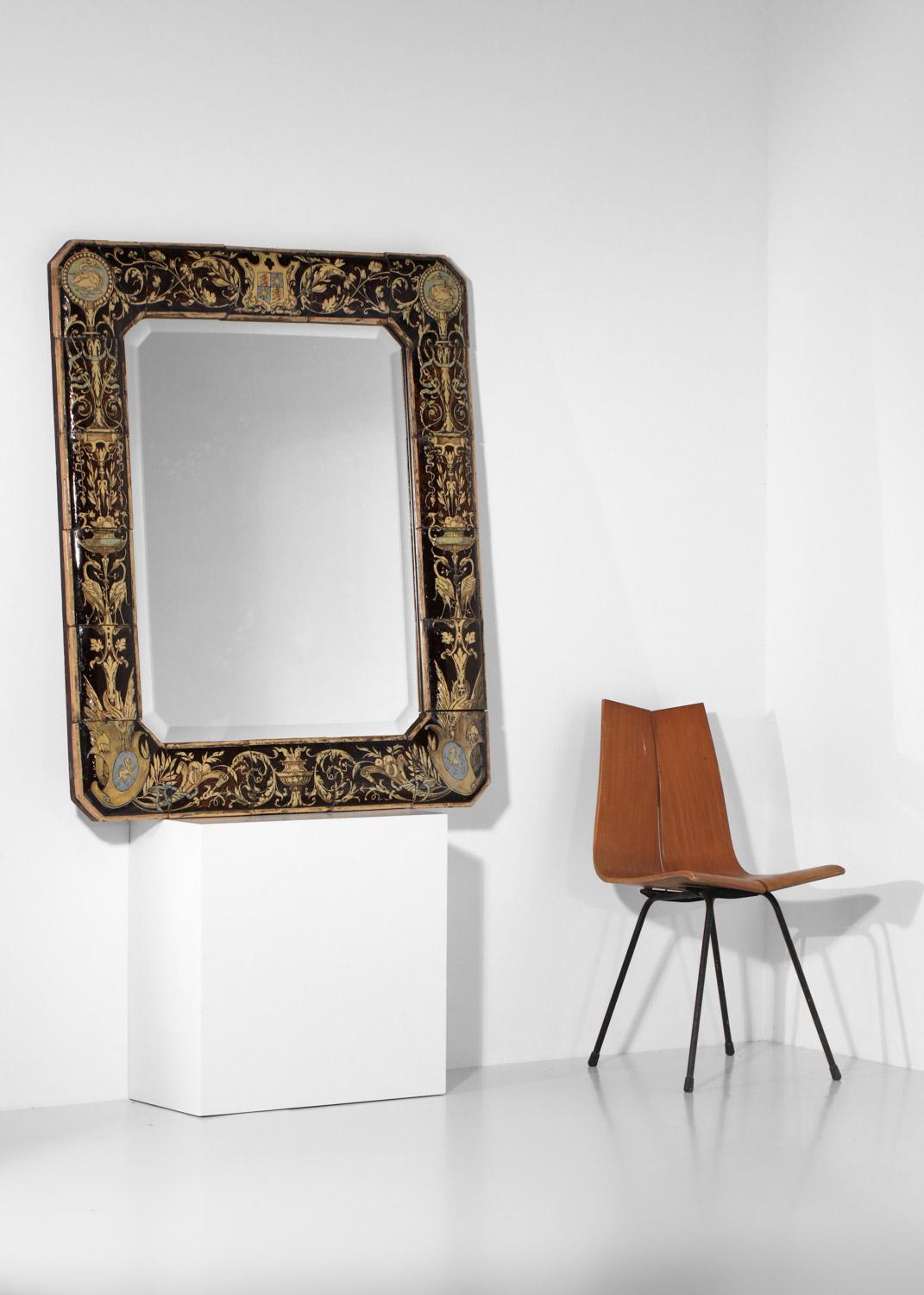 Grand miroir en faïence du 19ème siècle, pièce unique de céramique française en vente 2