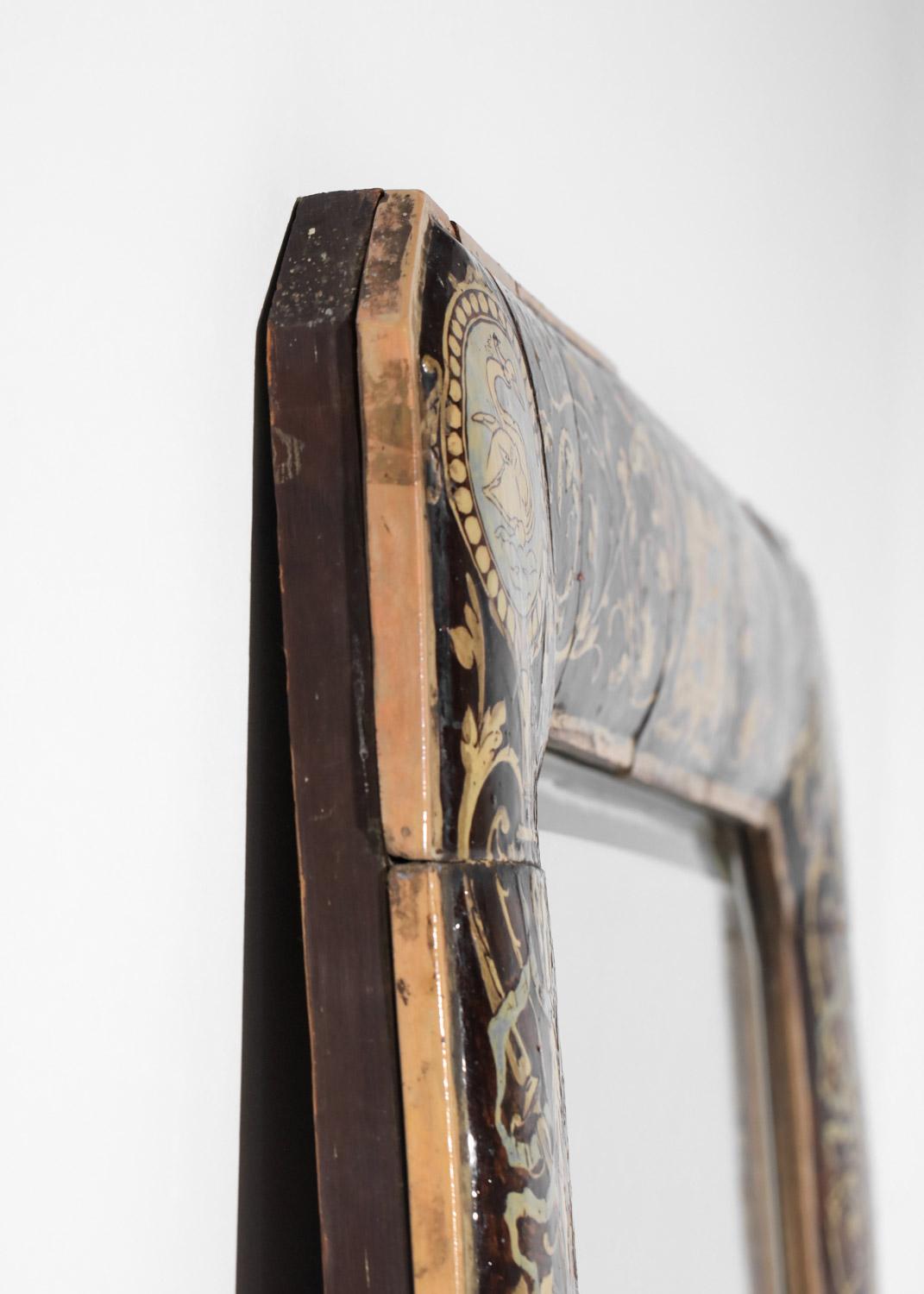 Grand miroir en faïence du 19ème siècle, pièce unique de céramique française en vente 5
