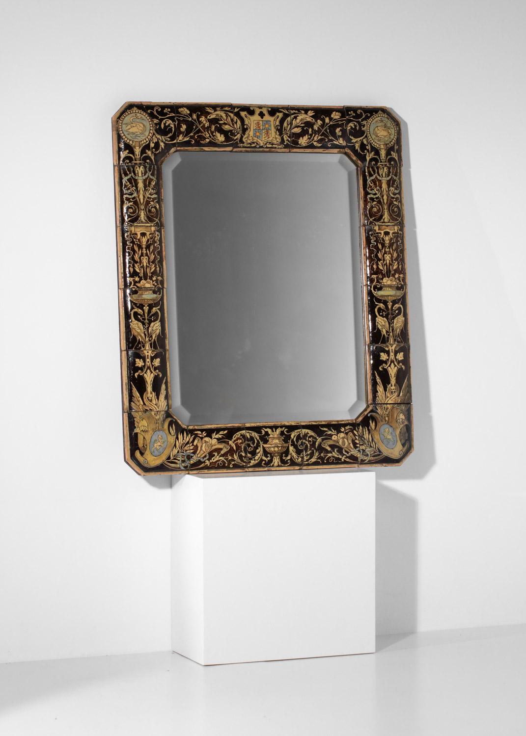 Grand miroir en faïence du 19ème siècle, pièce unique de céramique française en vente 6