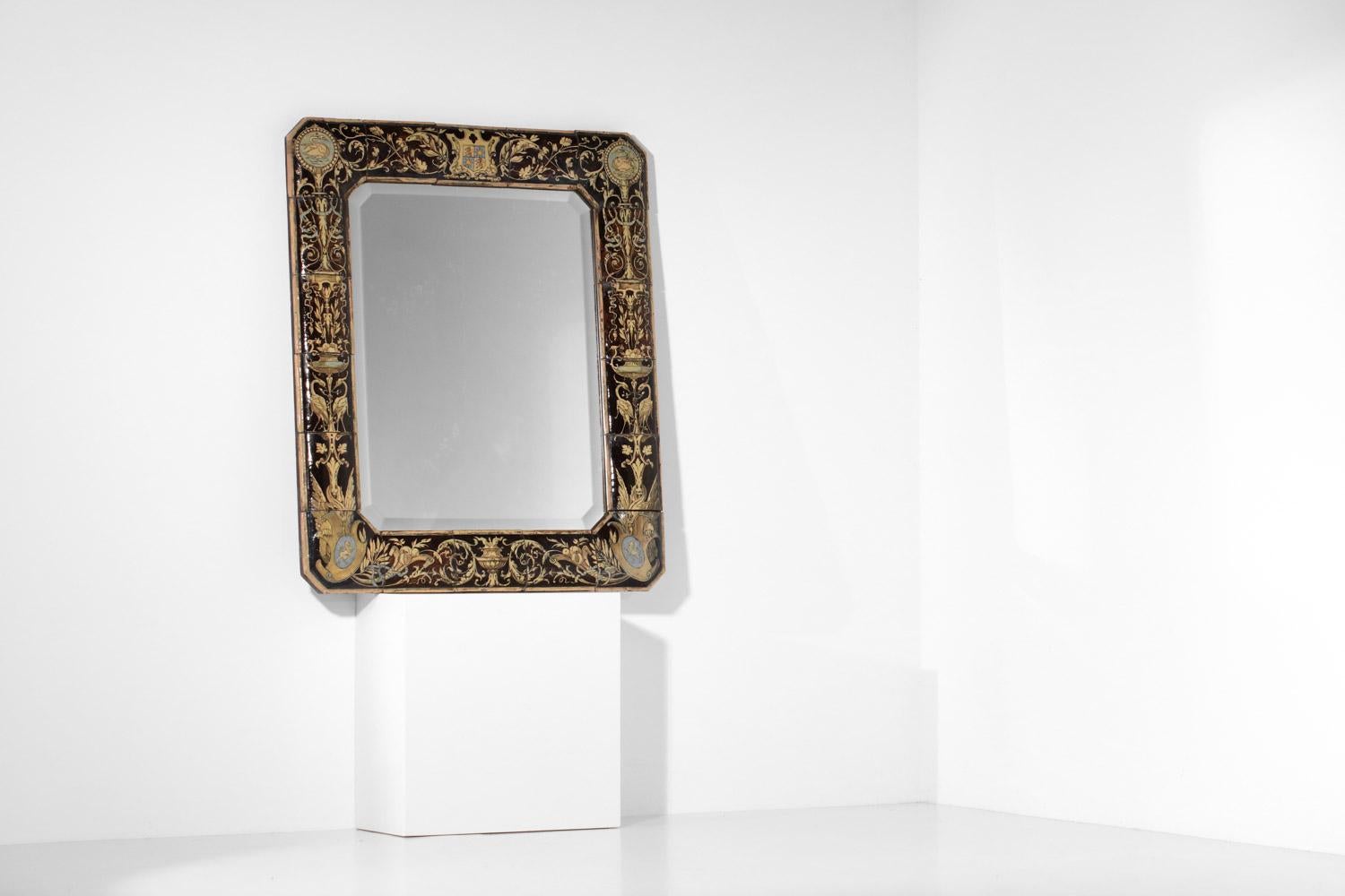 Français Grand miroir en faïence du 19ème siècle, pièce unique de céramique française en vente