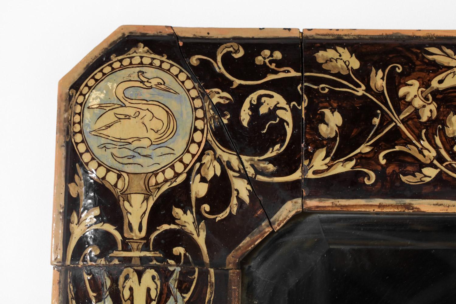 Grand miroir en faïence du 19ème siècle, pièce unique de céramique française État moyen - En vente à Ternay, Auvergne-Rhône-Alpes