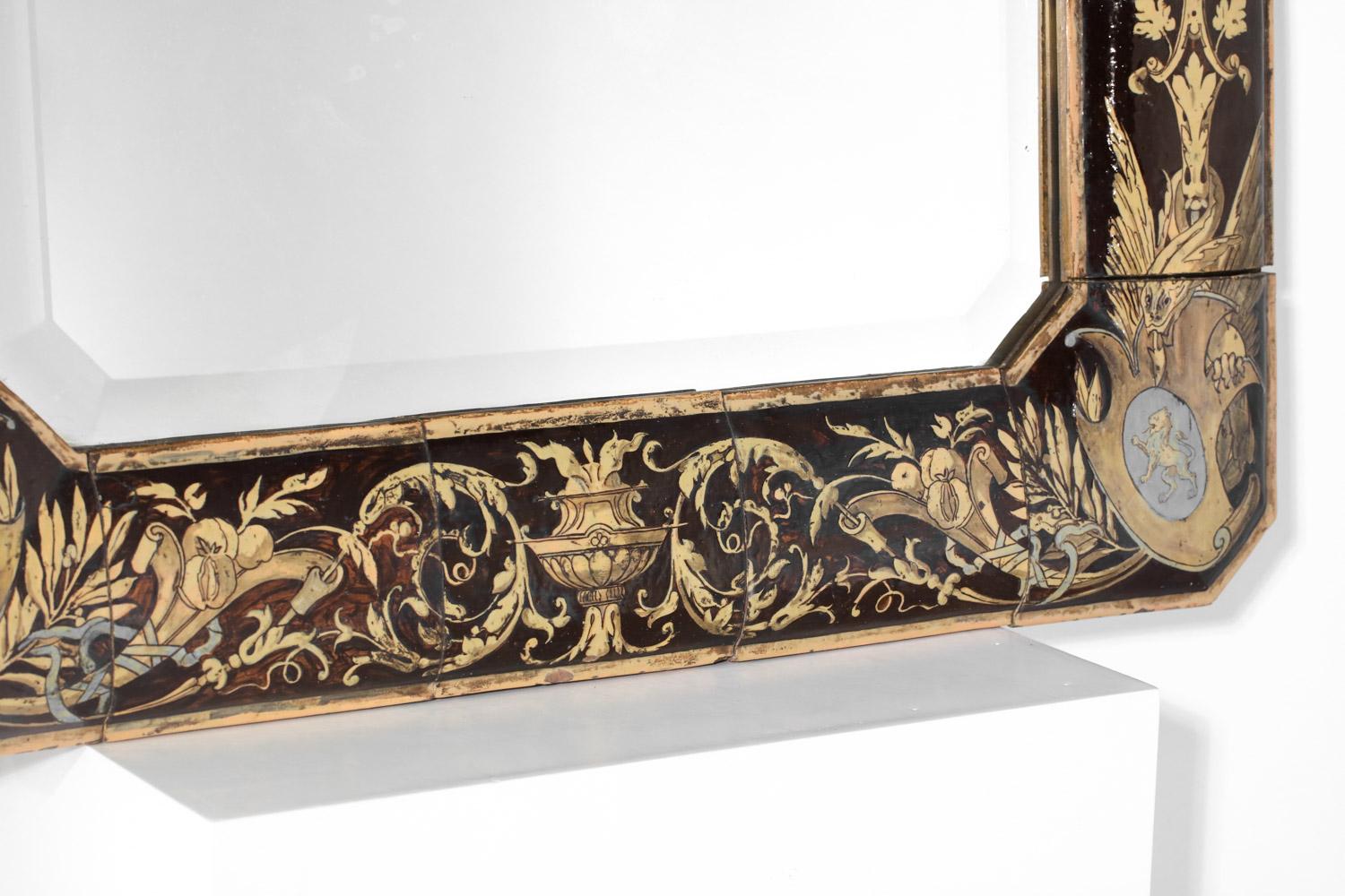 Céramique Grand miroir en faïence du 19ème siècle, pièce unique de céramique française en vente