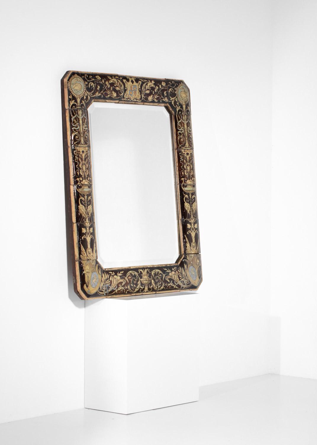 Grand miroir en faïence du 19ème siècle, pièce unique de céramique française en vente 1