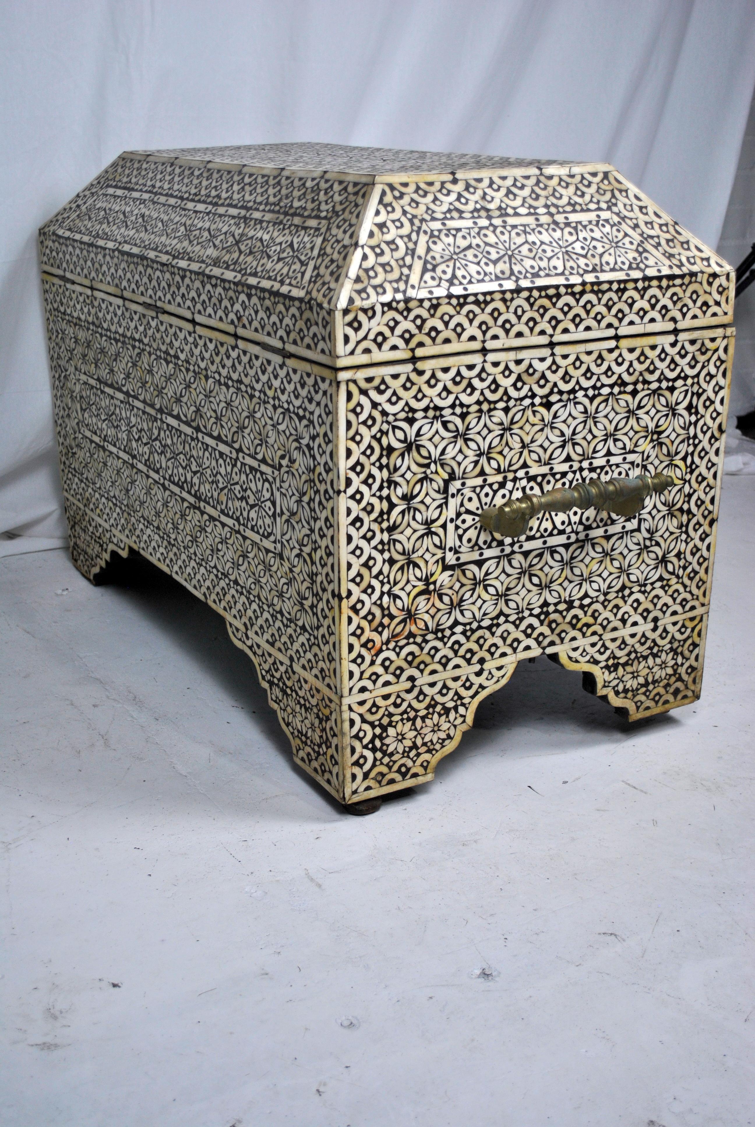 Large 19th Century Ebony and Bone Inlay Chest by Classic Silvercrats India 1