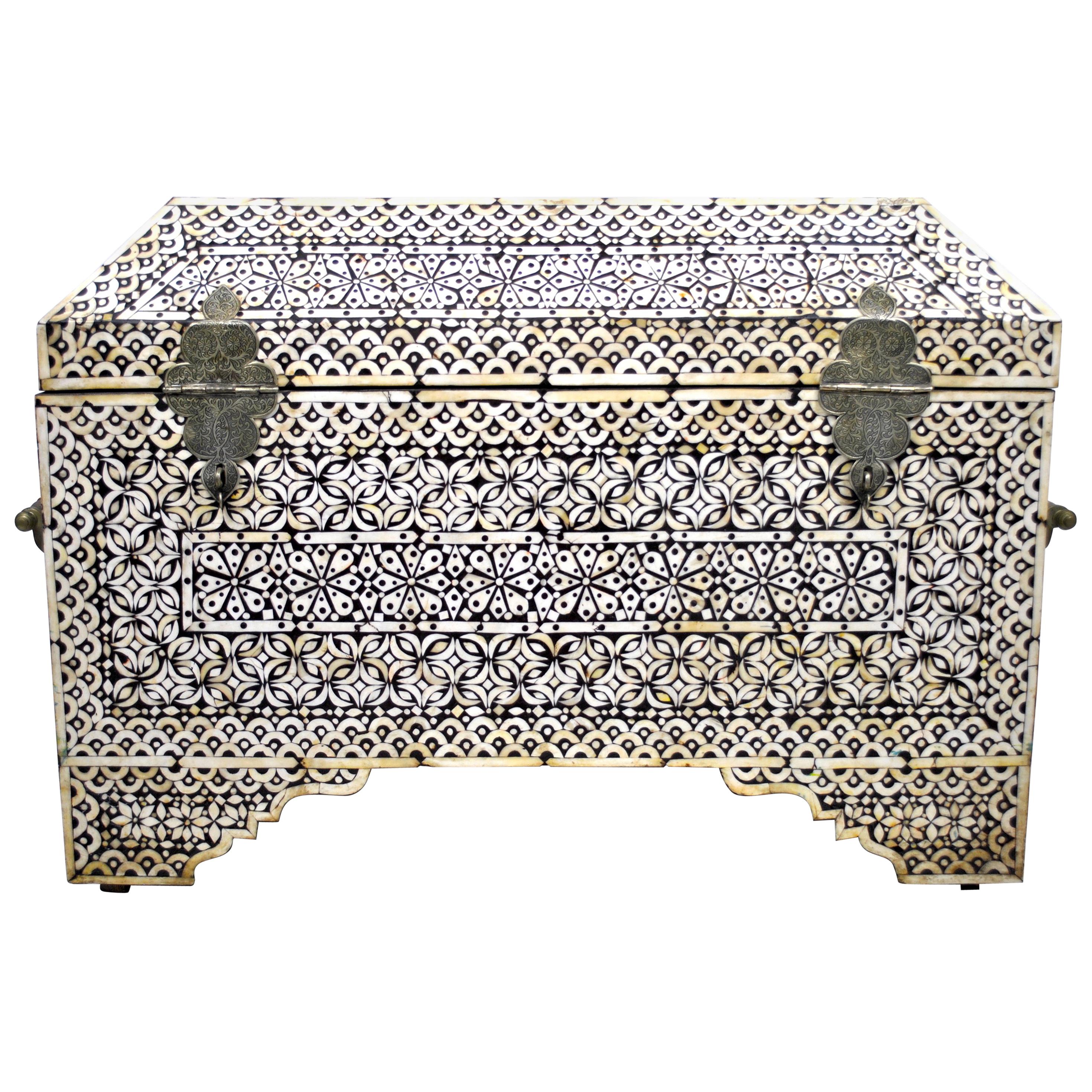 Large 19th Century Ebony and Bone Inlay Chest by Classic Silvercrats India