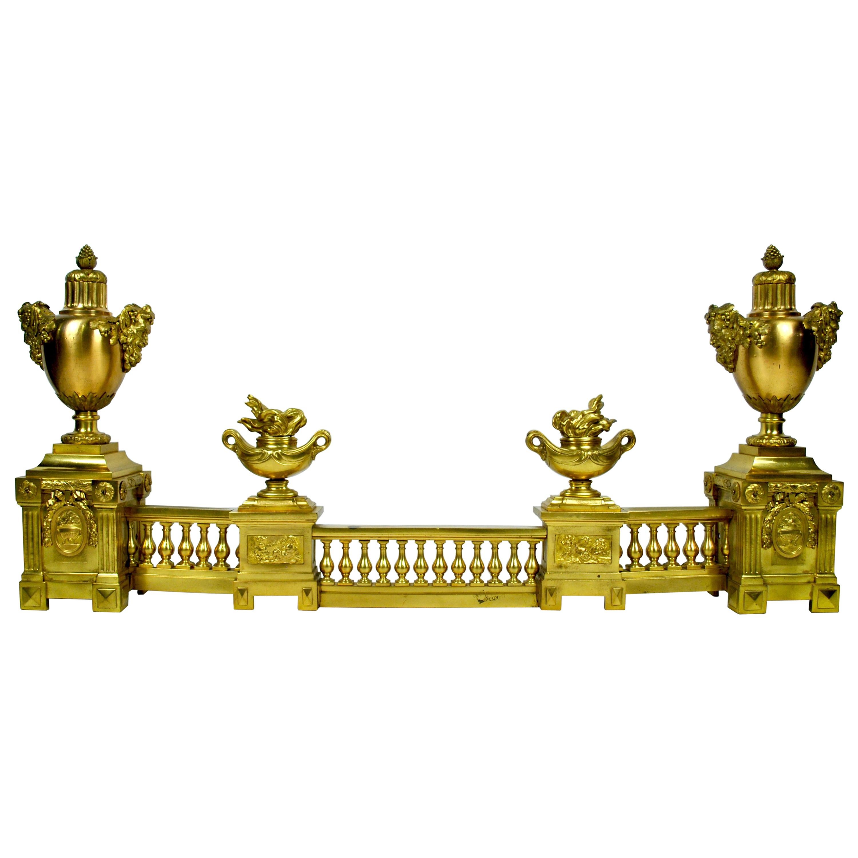 Large 19th Century Elaborate French Ormolu on Brass Fire Fender For Sale
