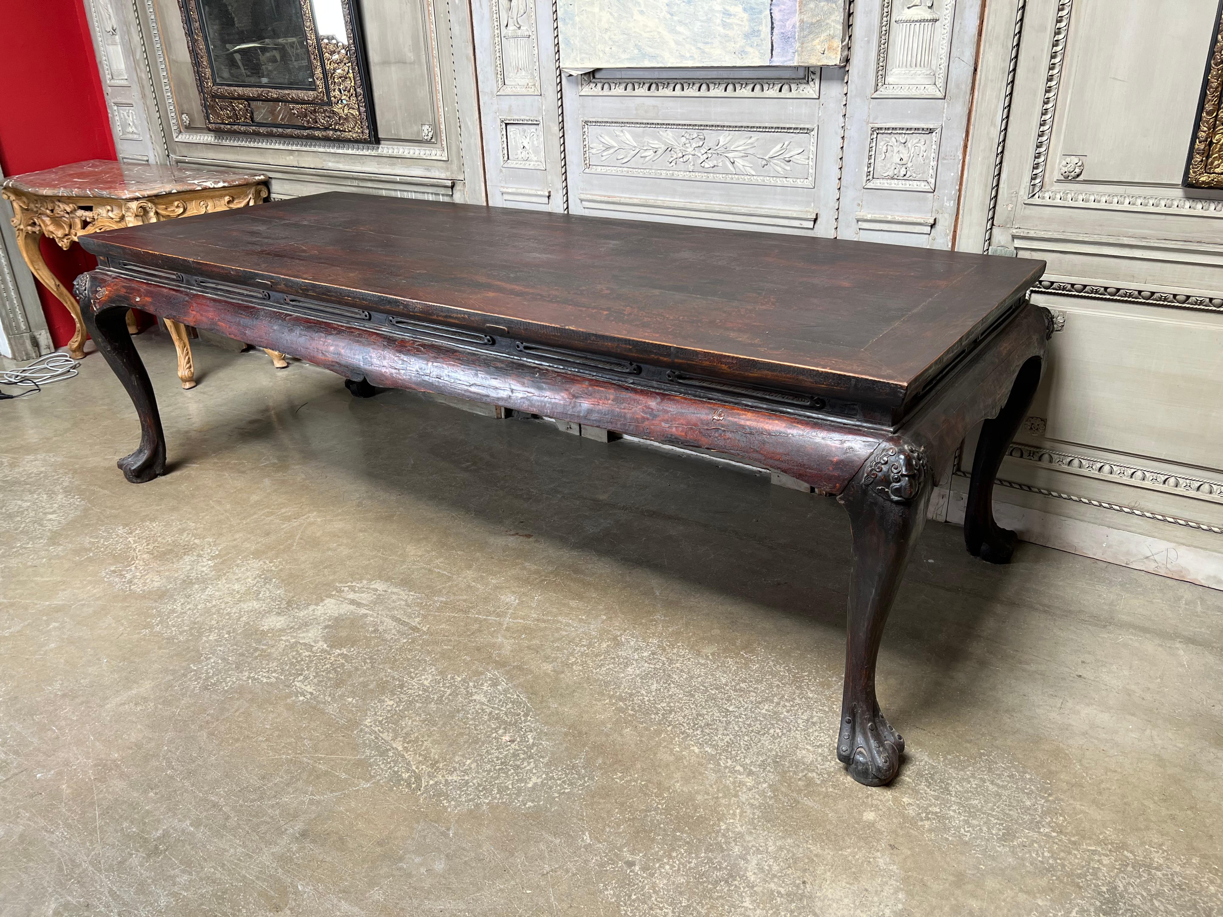 Chinese Large 19th Century Elmwood Table with an Old Lacquer Finish For Sale