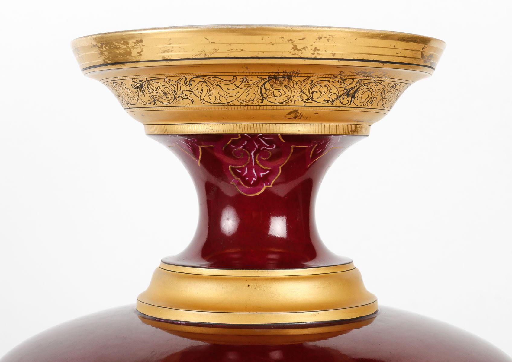 Napoleon III Large 19th Century Enamelled Porcelain Vase. For Sale