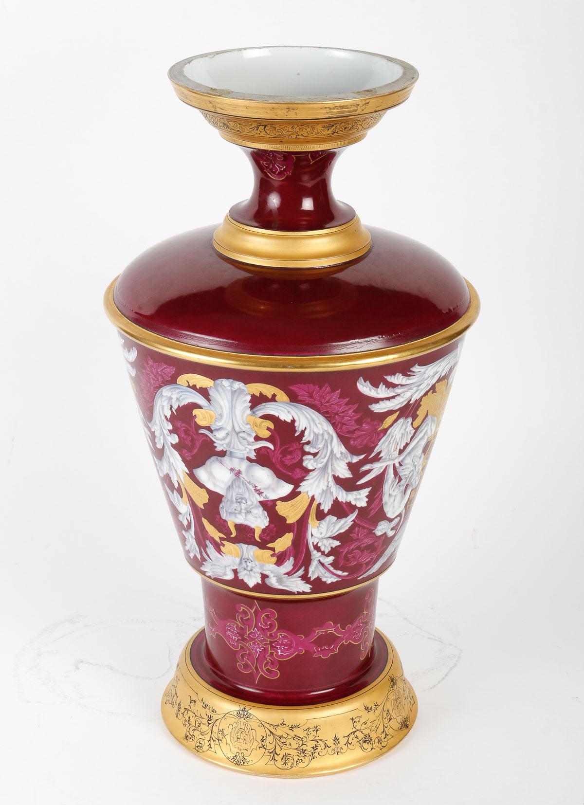 French Large 19th Century Enamelled Porcelain Vase. For Sale