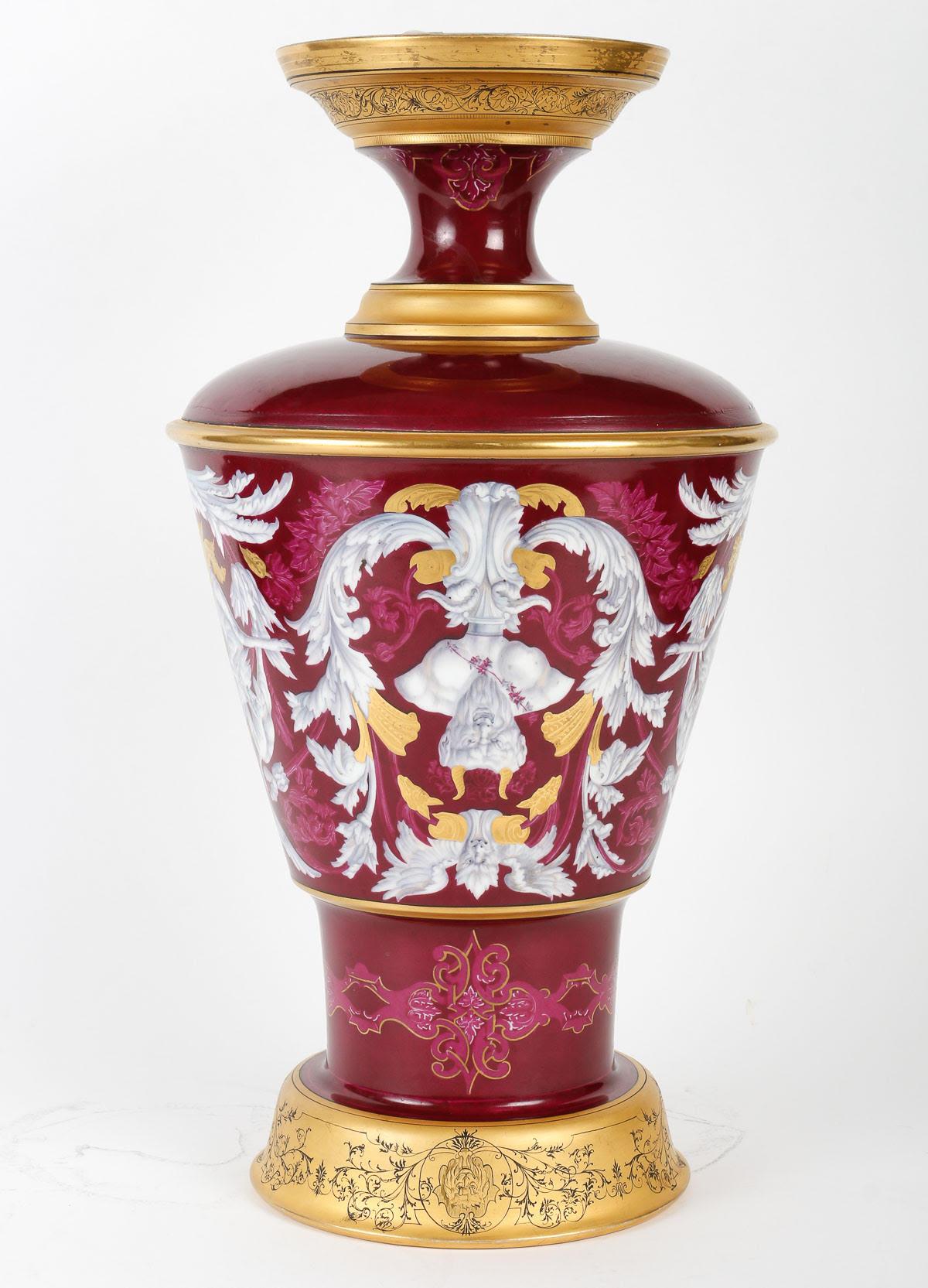 Enameled Large 19th Century Enamelled Porcelain Vase. For Sale