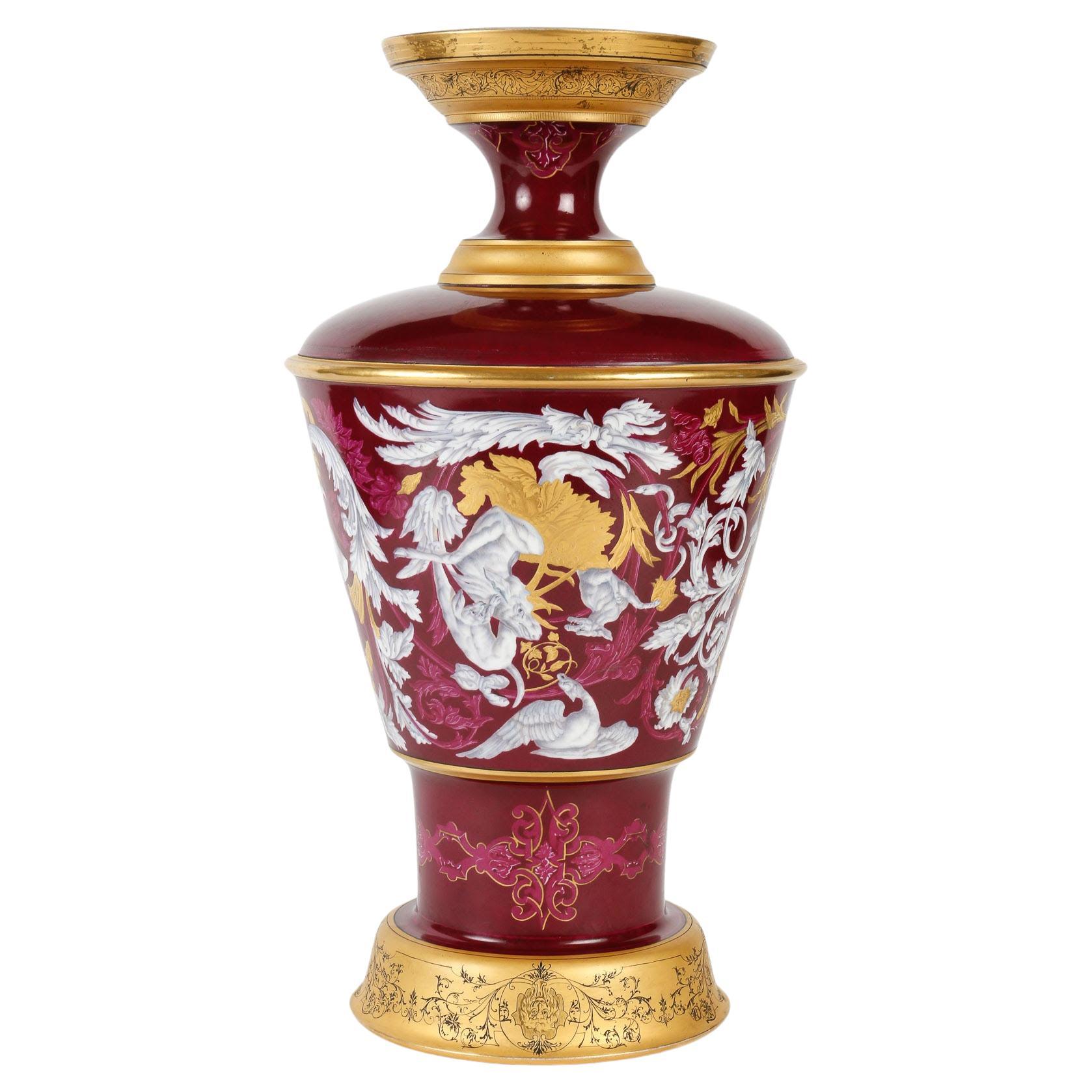 Large 19th Century Enamelled Porcelain Vase. For Sale