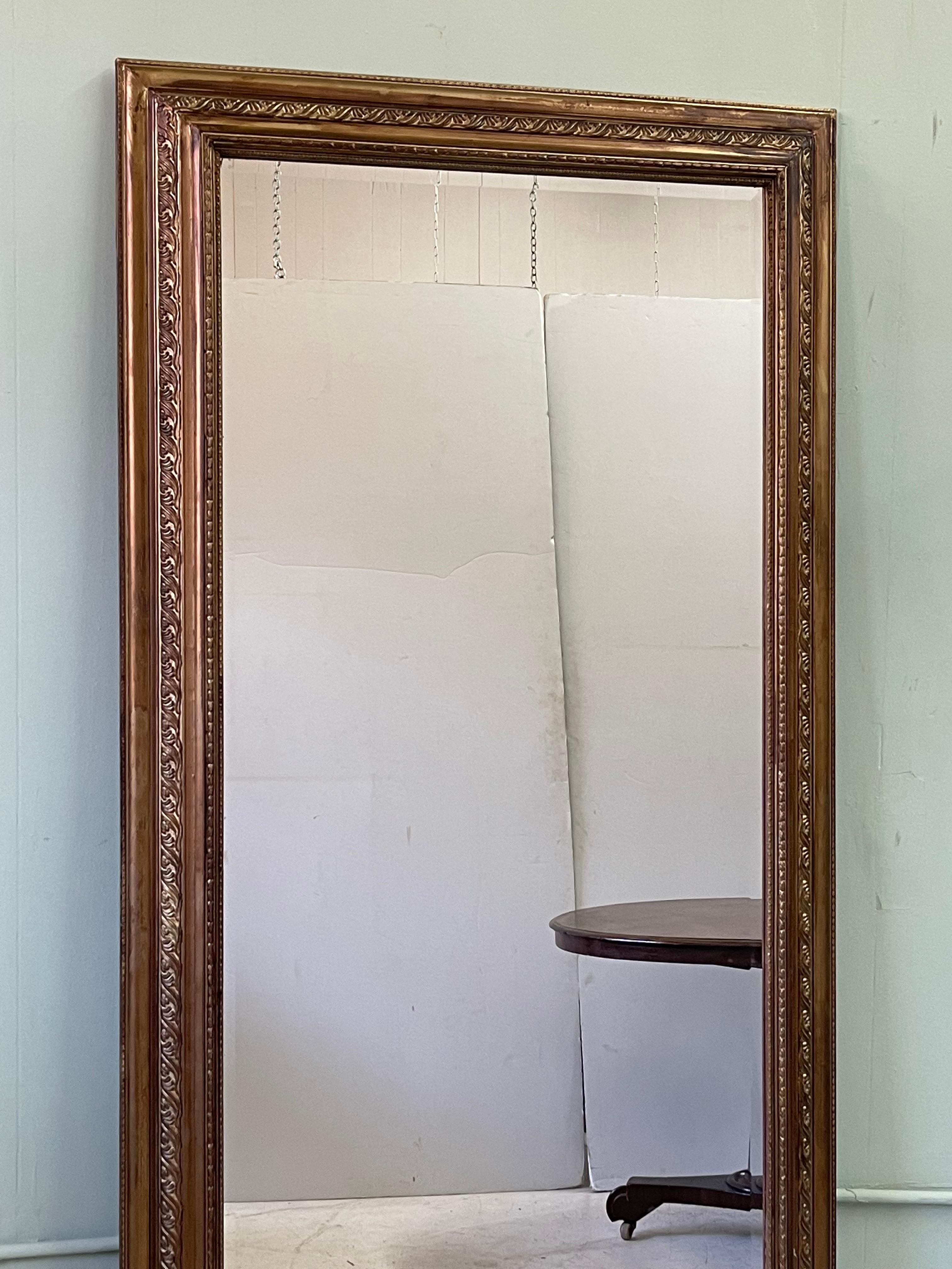 Victorian Large 19th Century English Acanthus Gilt Frame with Beveled Mirror