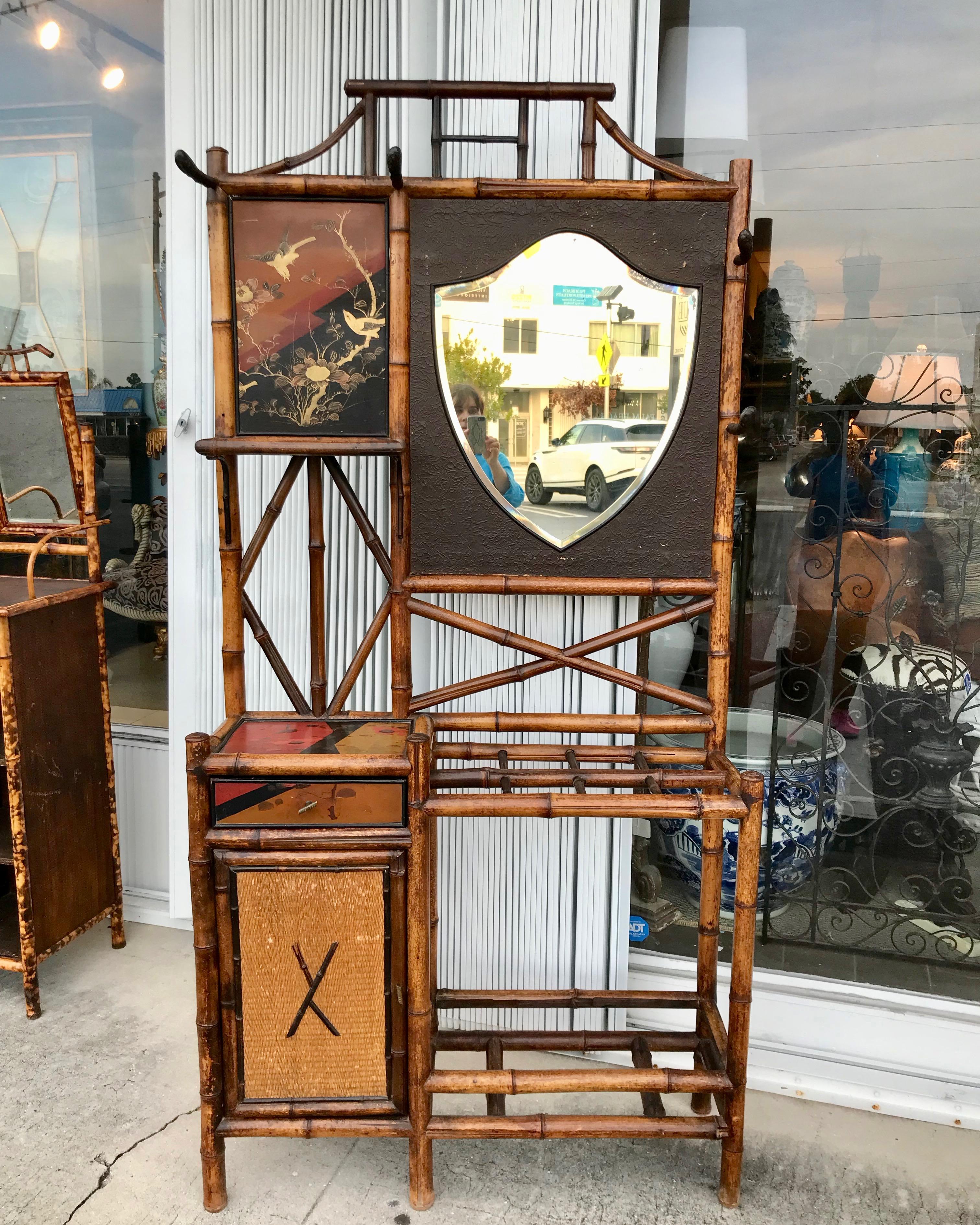 Large 19th Century English Bamboo Hall Stand In Good Condition For Sale In West Palm Beach, FL
