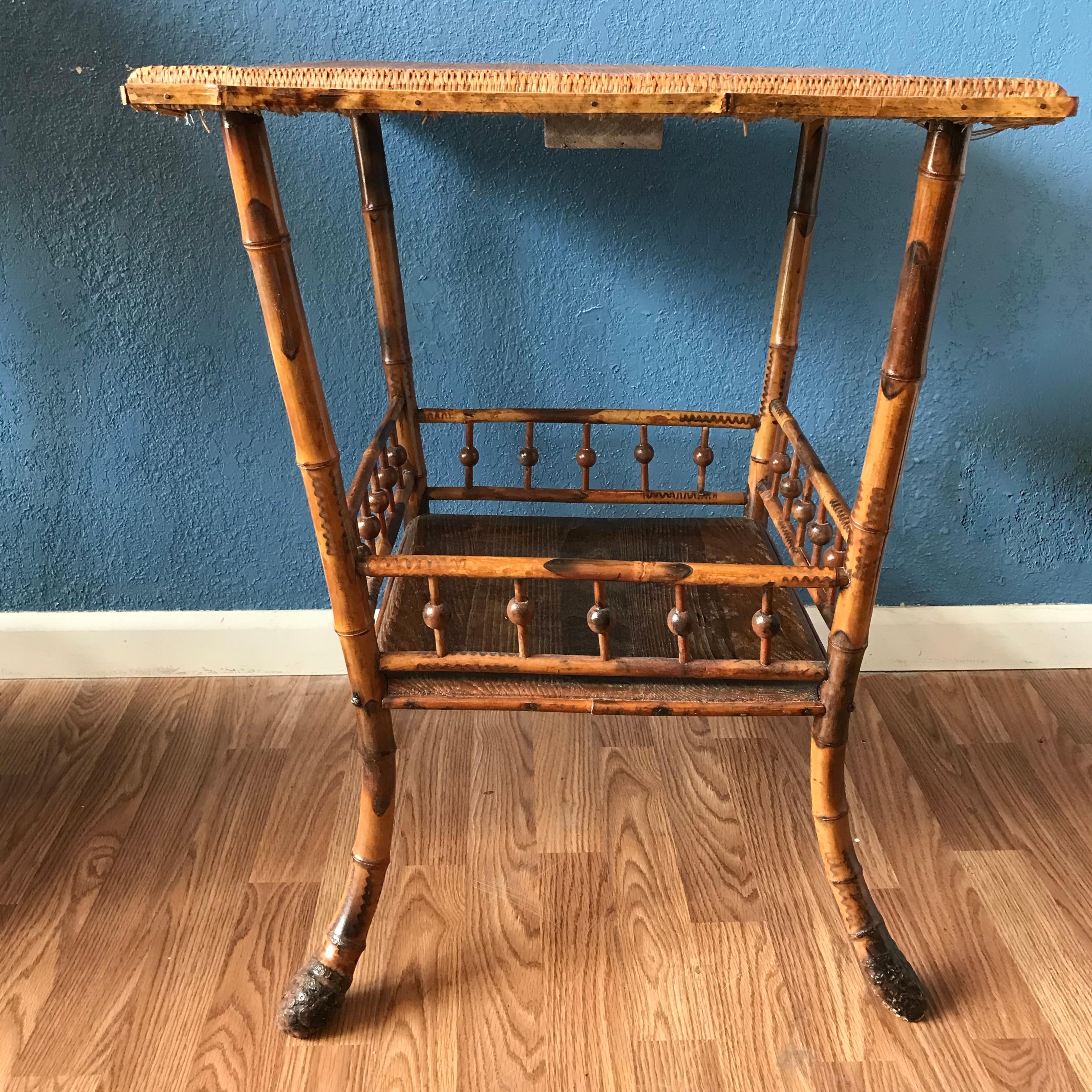 Large 19th Century English Bamboo Side Table In Good Condition In West Palm Beach, FL