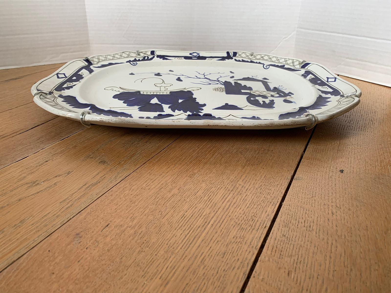 Large 19th Century English Blue and White Porcelain Charger, Unmarked For Sale 7