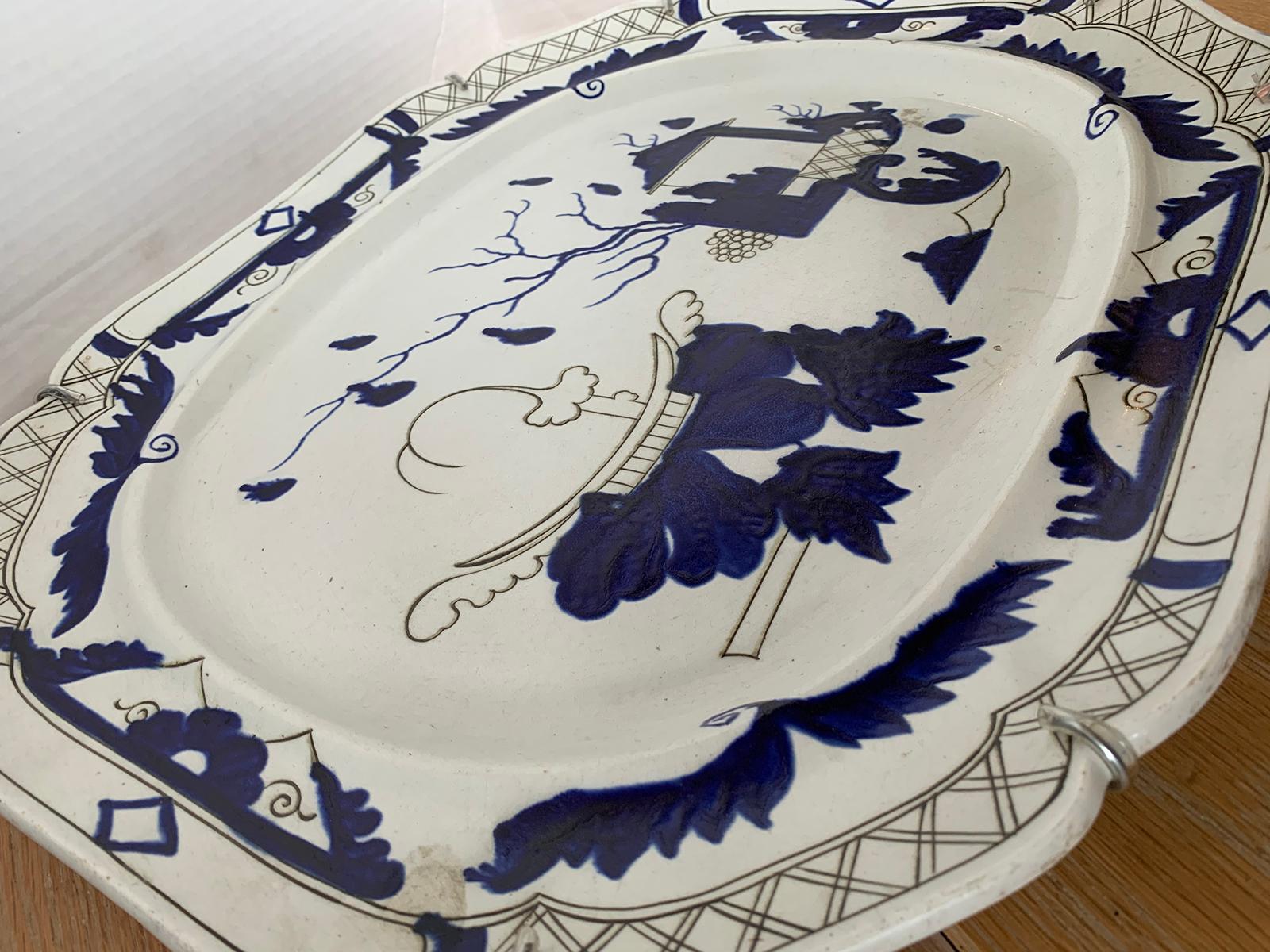 Large 19th Century English Blue and White Porcelain Charger, Unmarked For Sale 3